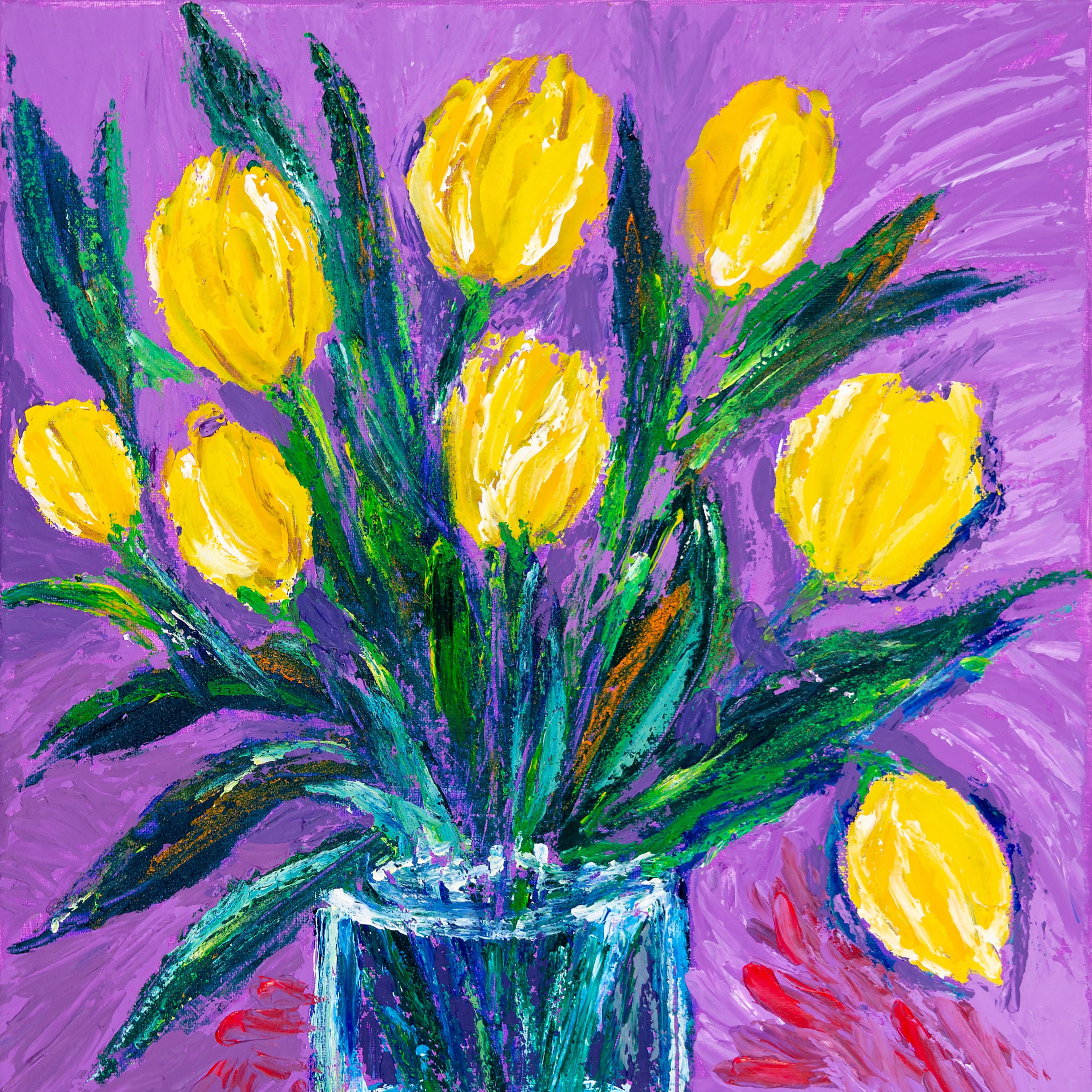 Vibrant Yellow Tulips Painting – Floral Wall Art Print | Sunshine Bloom Acrylic Artwork