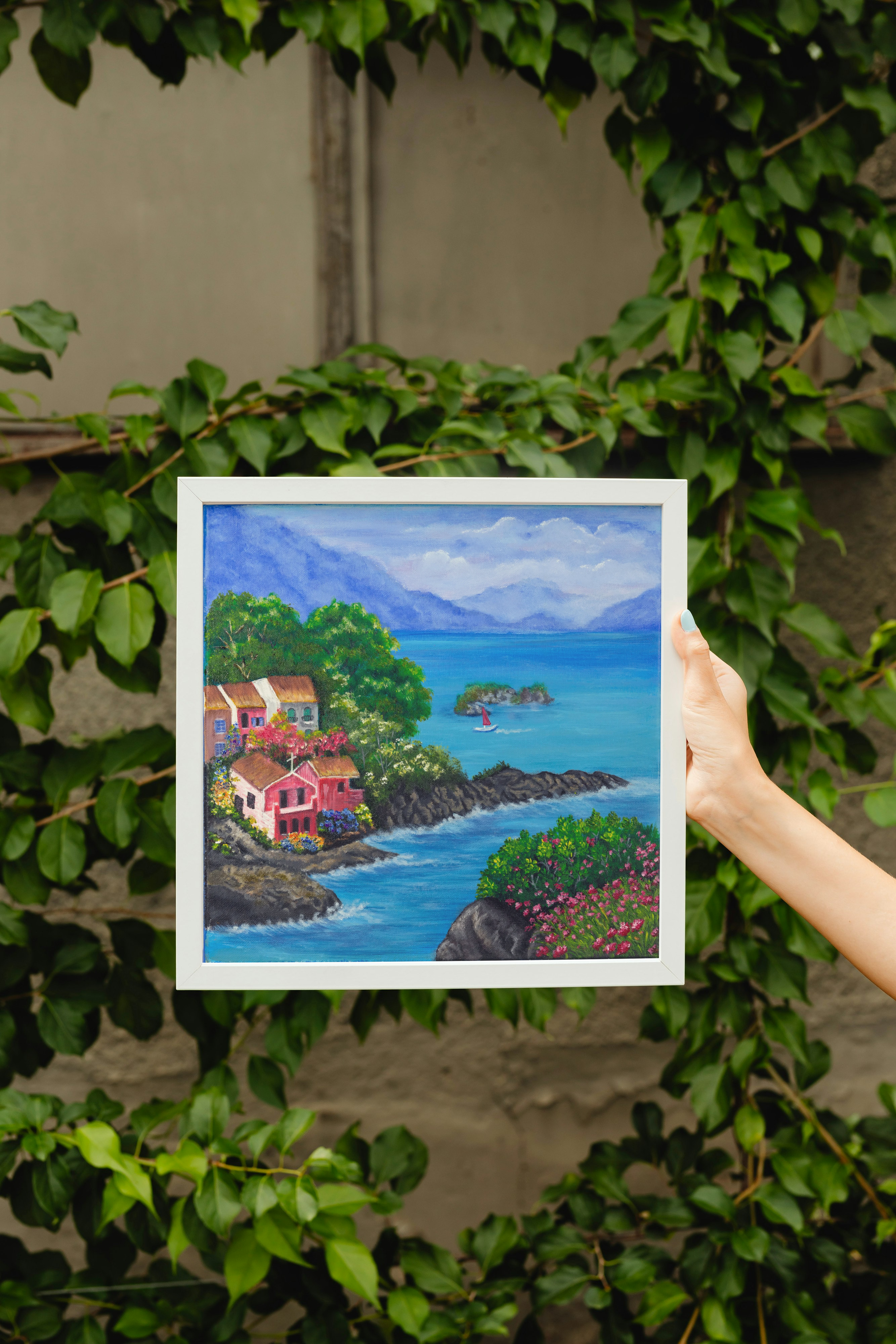 Colourful Coastal Village Canvas Print – Vibrant Seaside Wall Art for Home & Studio