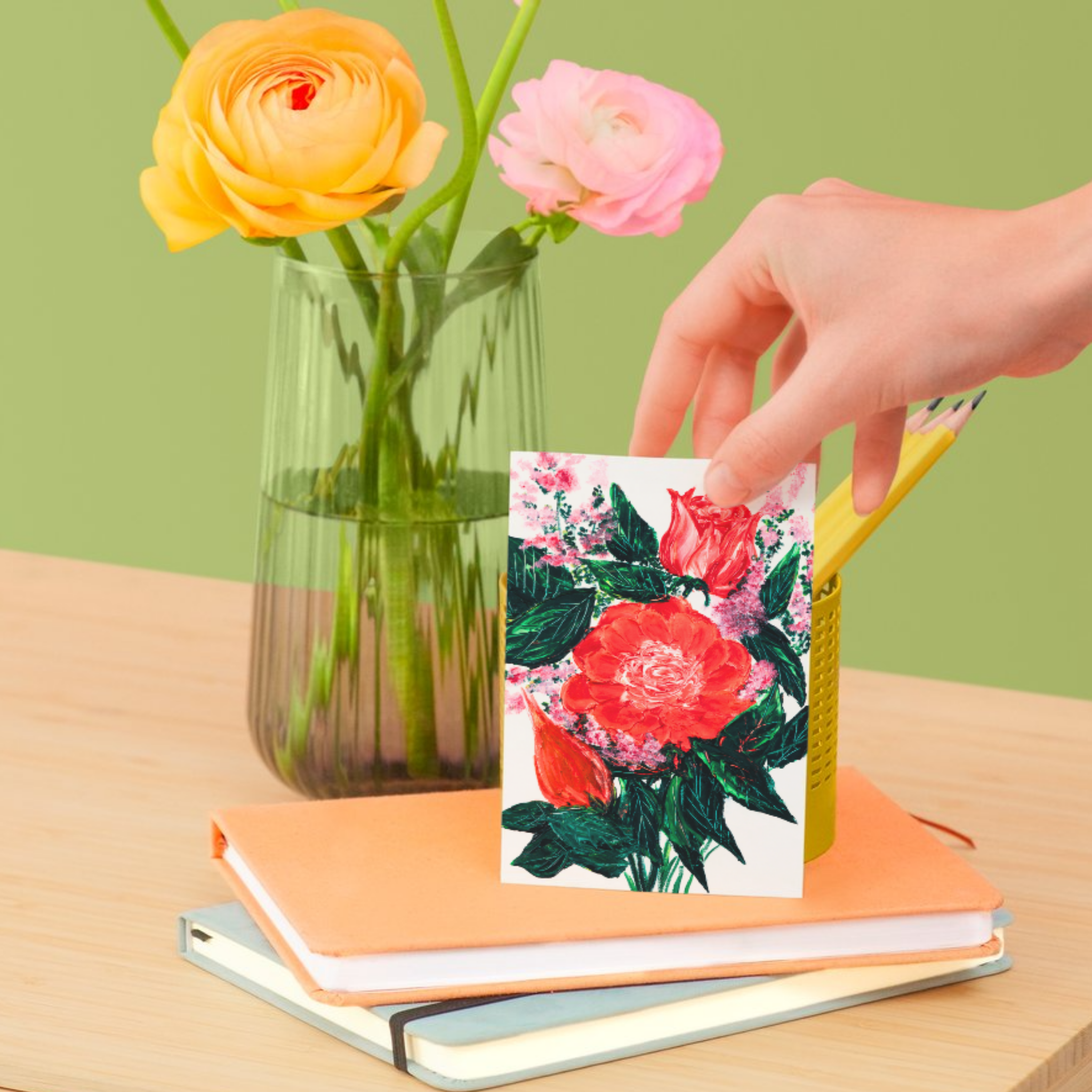 Crimson Rose Floral Card – Acrylic Painting Design