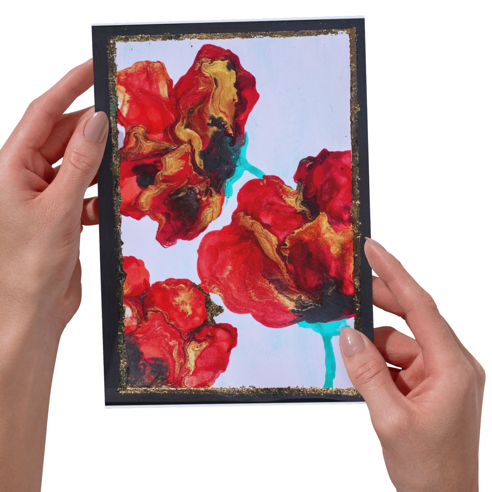 Golden Edge Floral Card – Acrylic Flow Design
