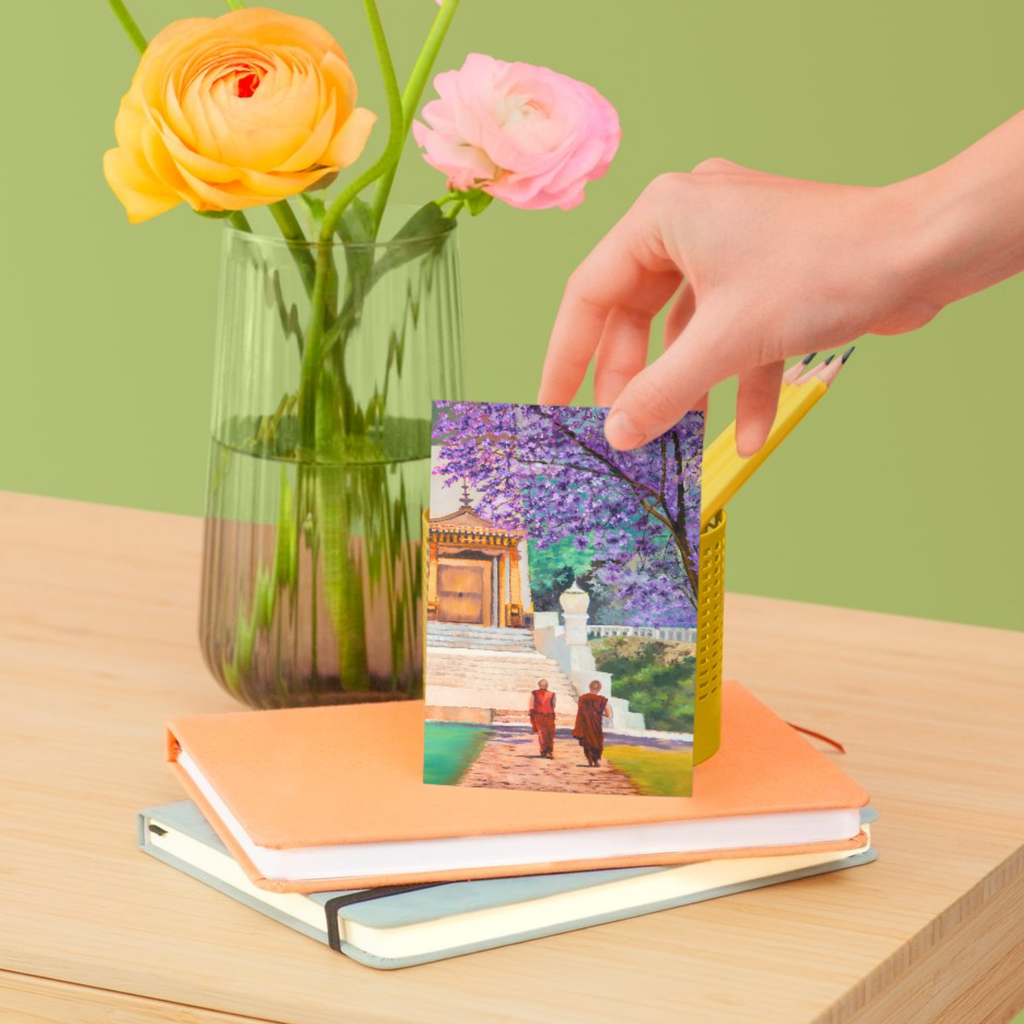 Temple Path Landscape Card – Acrylic Painting Design