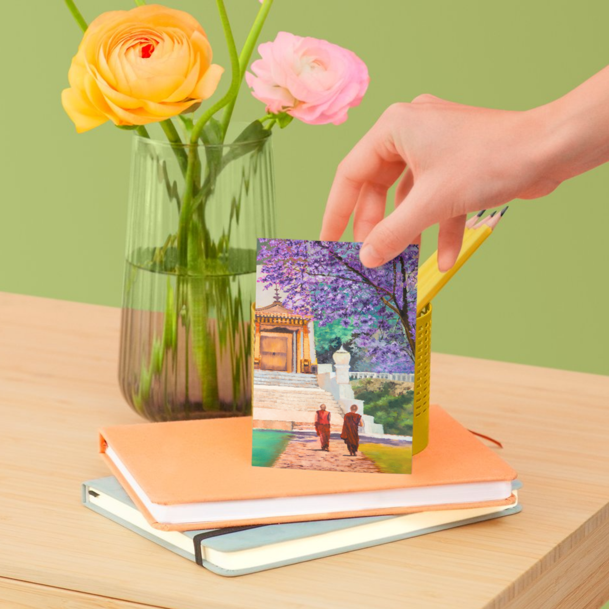 Temple Path Landscape Card – Acrylic Painting Design