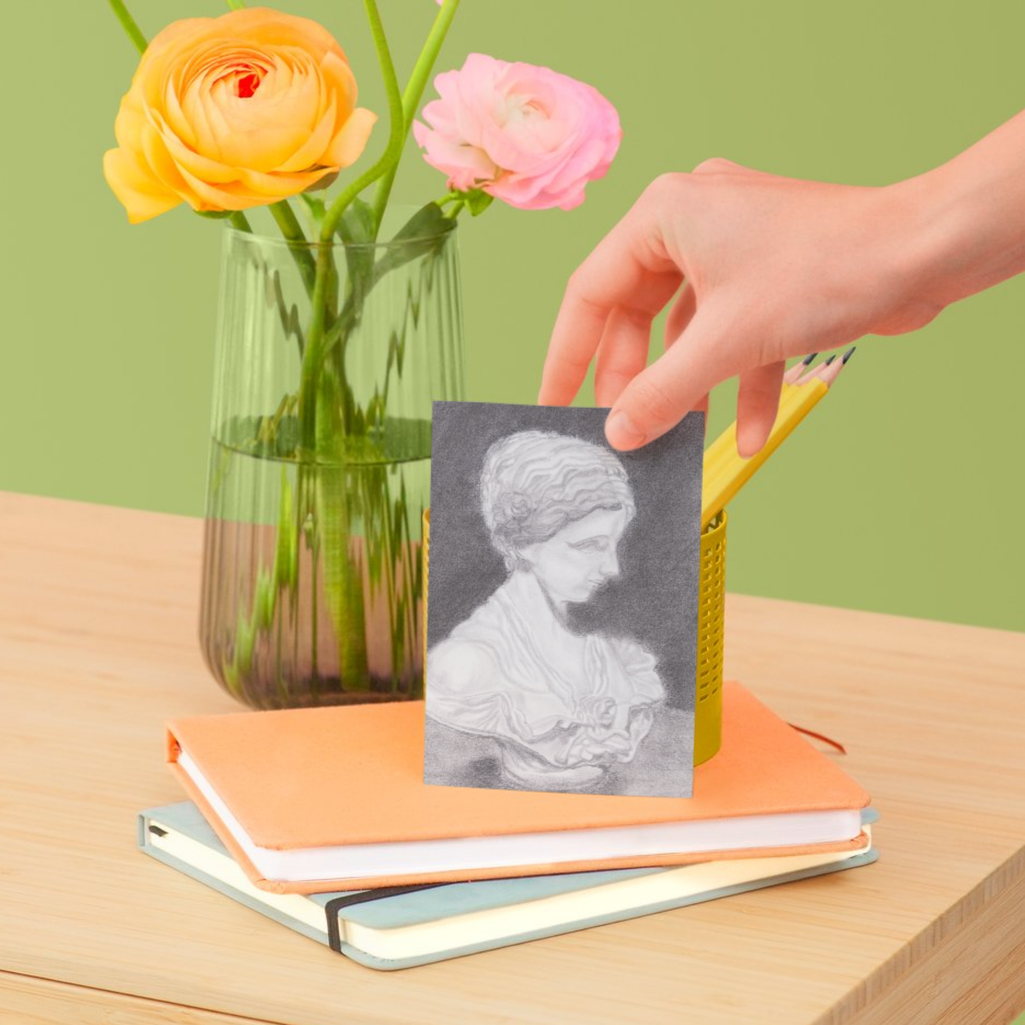 Classical Lady with Rose – Charcoal Portrait Art Greeting Card