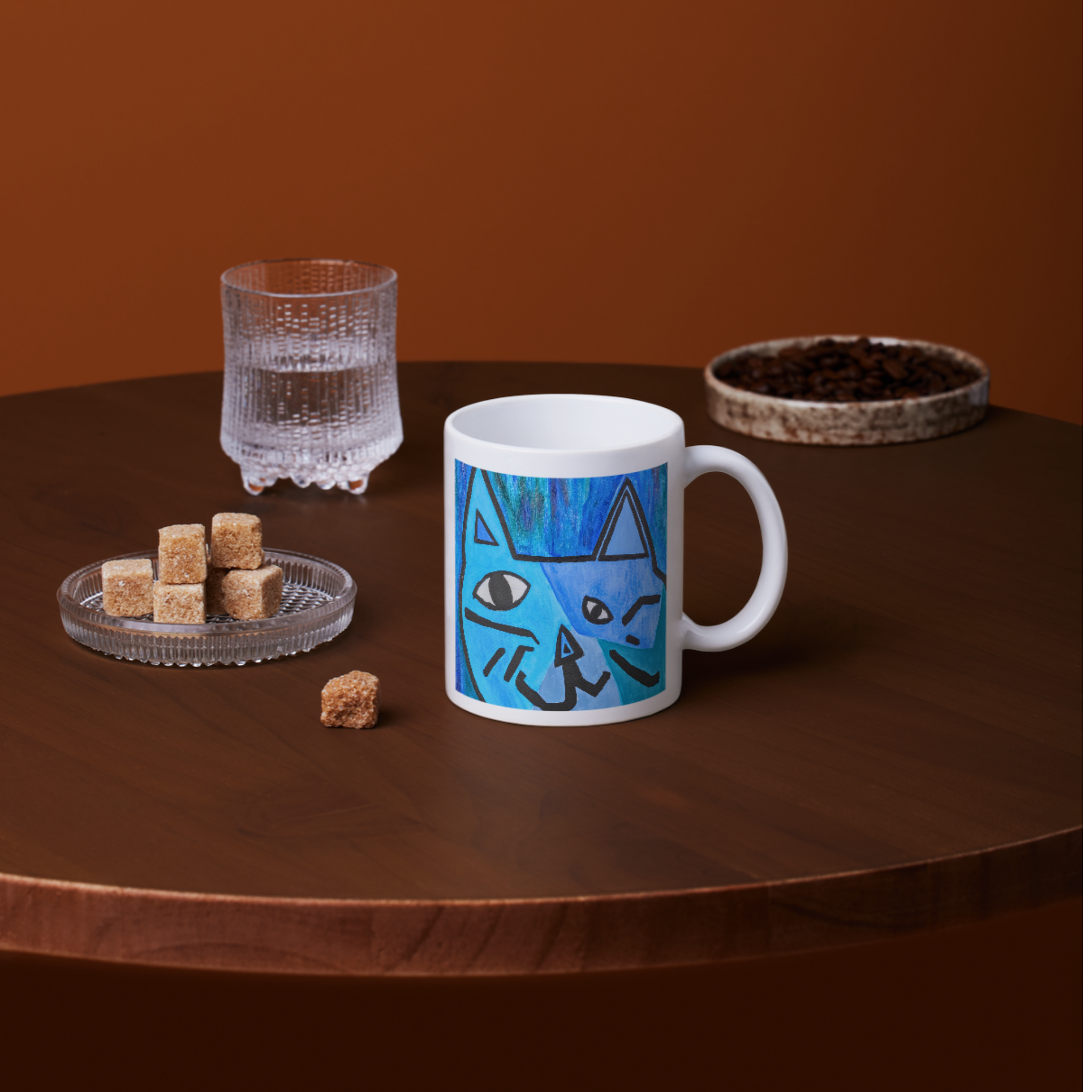 Picasso-Inspired Blue Cat Mug – Bold Abstract Cat Ceramic Coffee Mug
