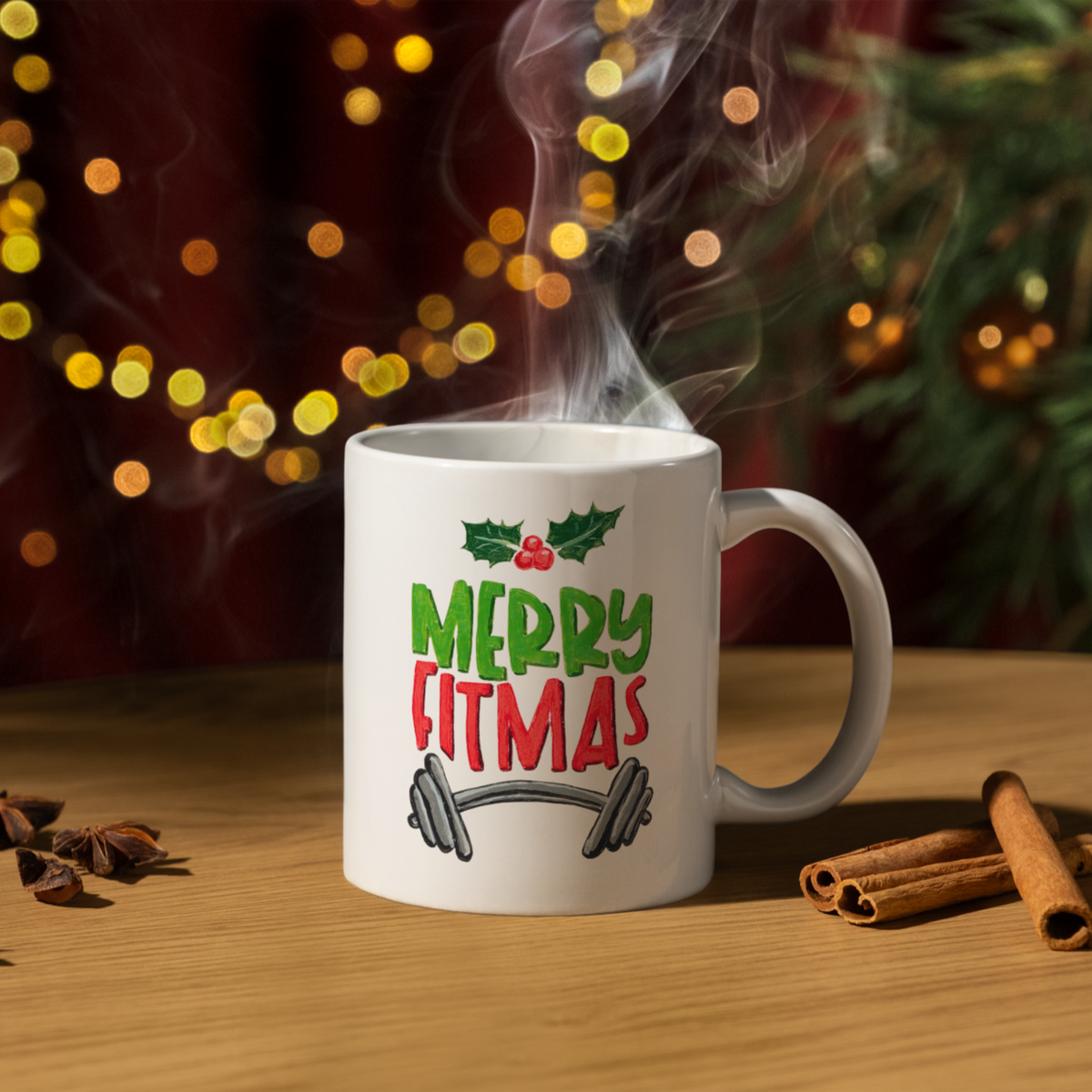 Merry Fitmas Dumbbell Mug – Fitness Christmas Ceramic Coffee Mug
