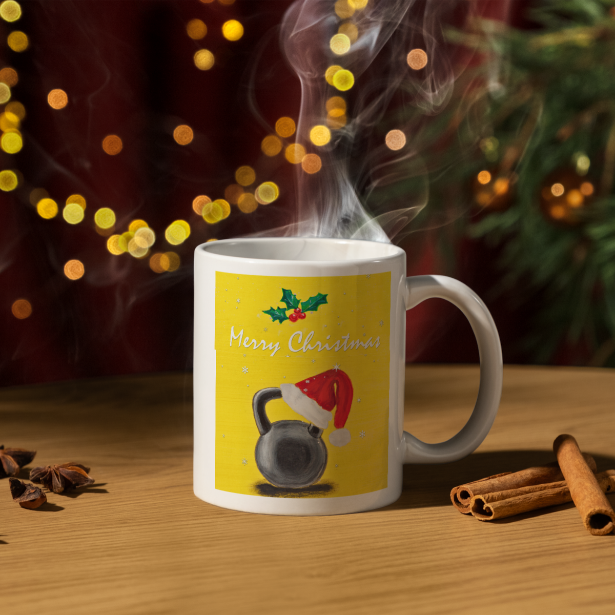 Kettlebell Santa Mug – Merry Fitmas Ceramic Coffee Mug