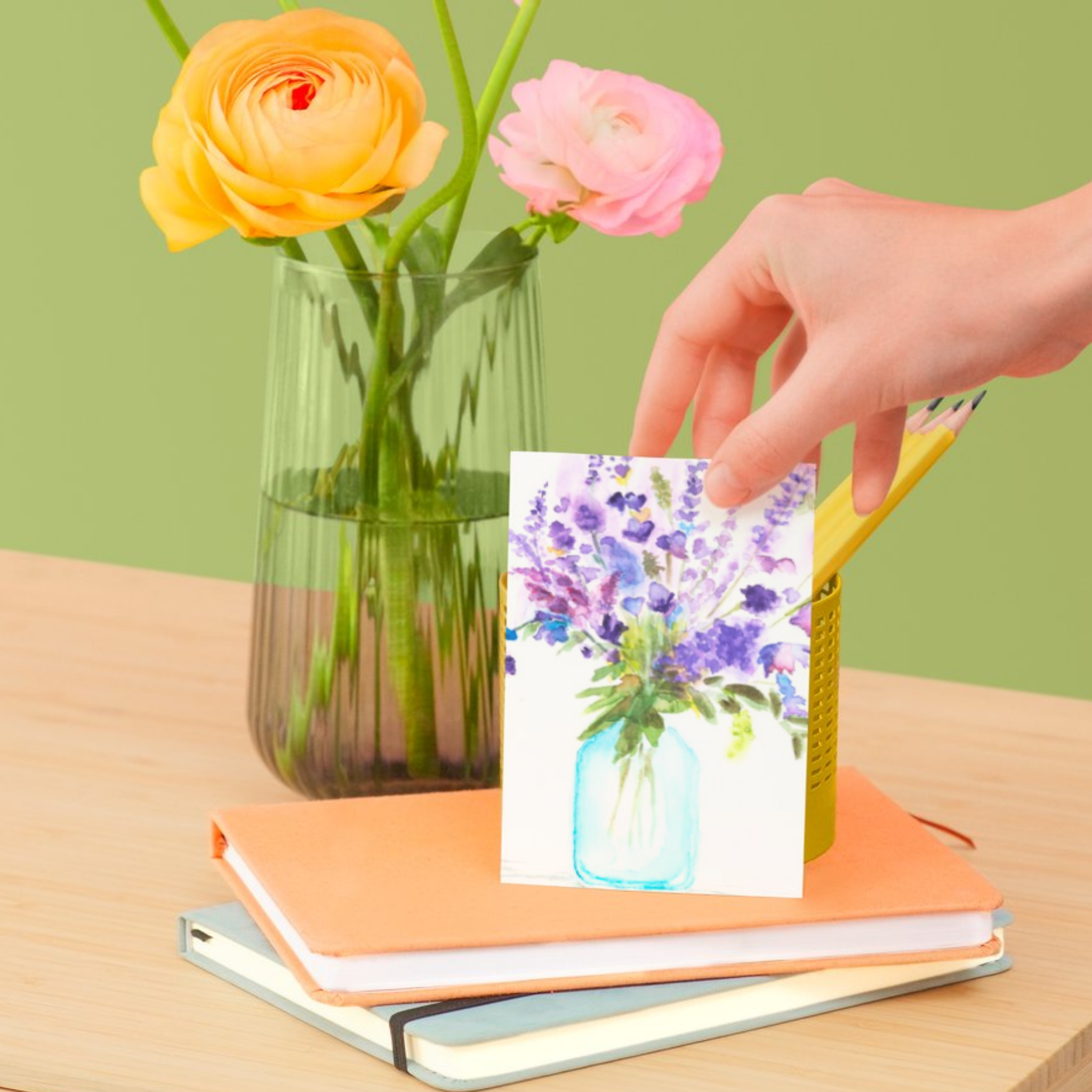 Blue Jar Bouquet Floral Card – Watercolor Painting Design