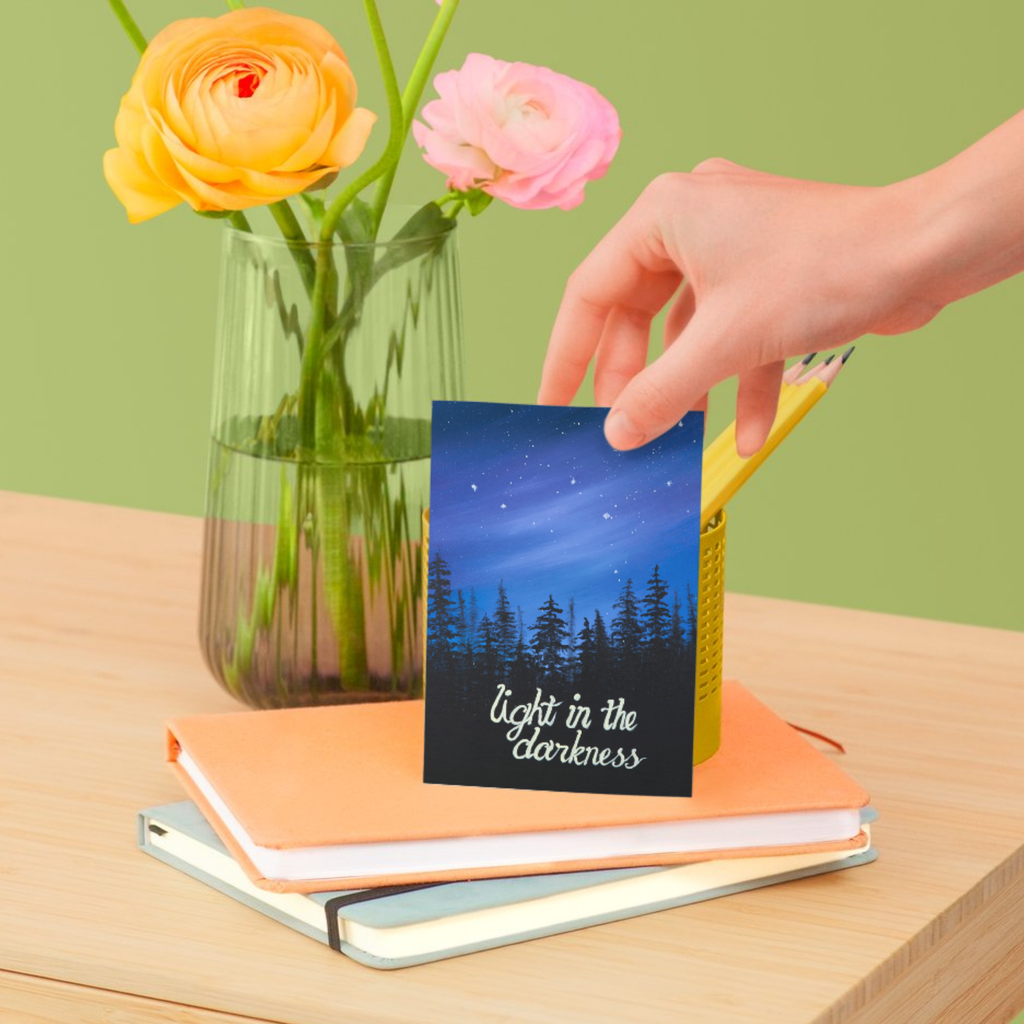 Light in the Darkness Landscape Card – Acrylic Painting Design
