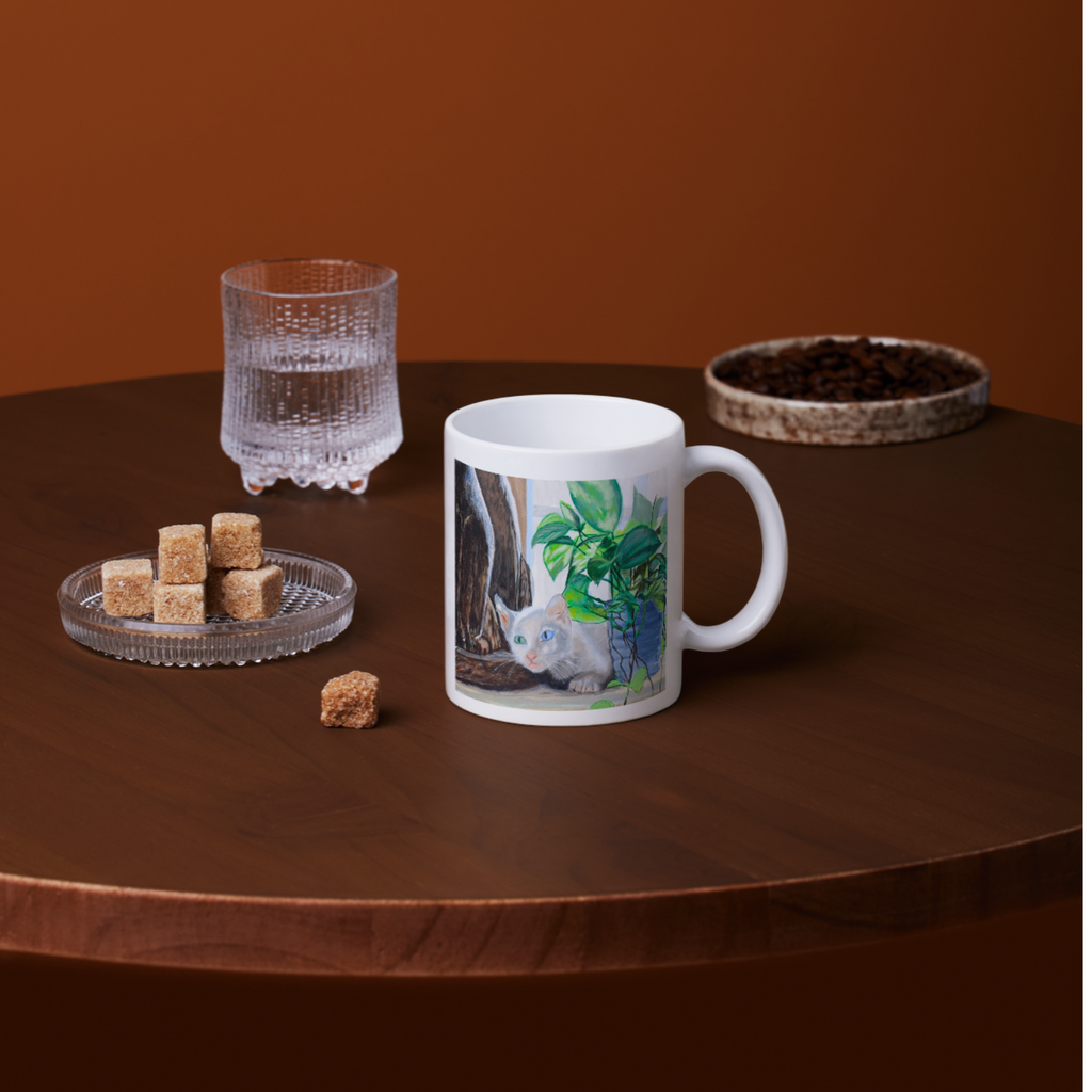 White Cat with Heterochromatic Eyes Mug – Unique Cat Ceramic Coffee Mug