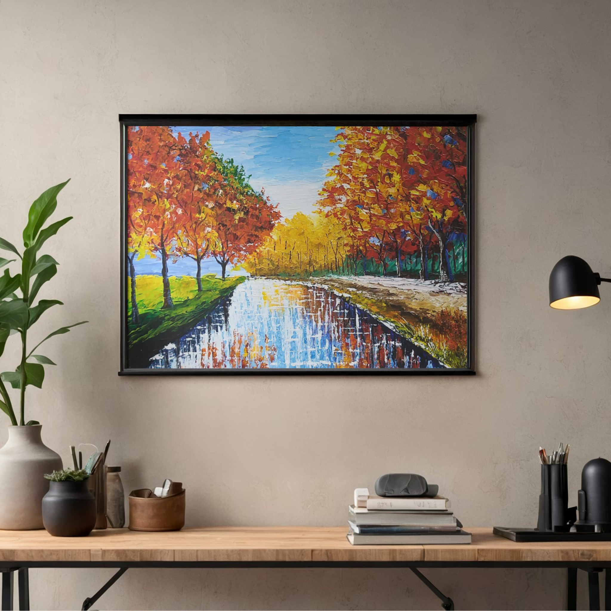 Autumn Trees along the Lake Canvas Print – A3 Fall Landscape Wall Art