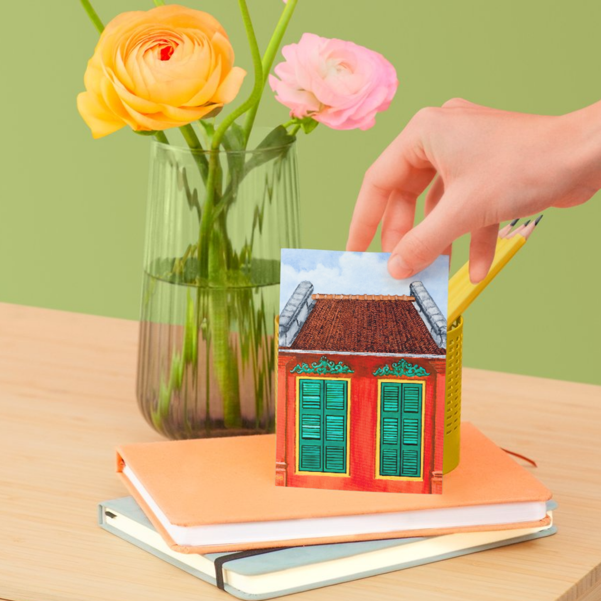 Heritage Shophouse Landscape Card – Acrylic Painting Design