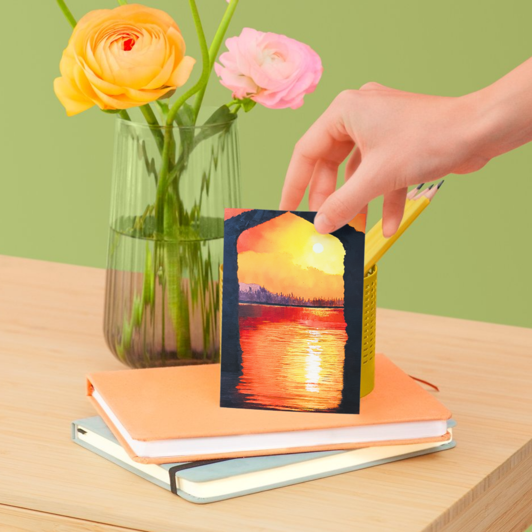 Sunset Arch Landscape Card – Acrylic Painting Design