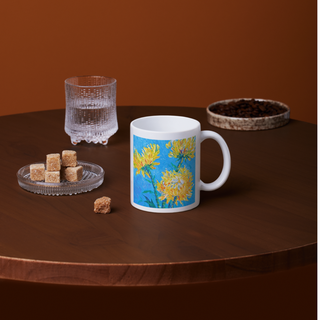 Golden Chrysanthemums Mug – Amber Floral Ceramic Coffee Mug