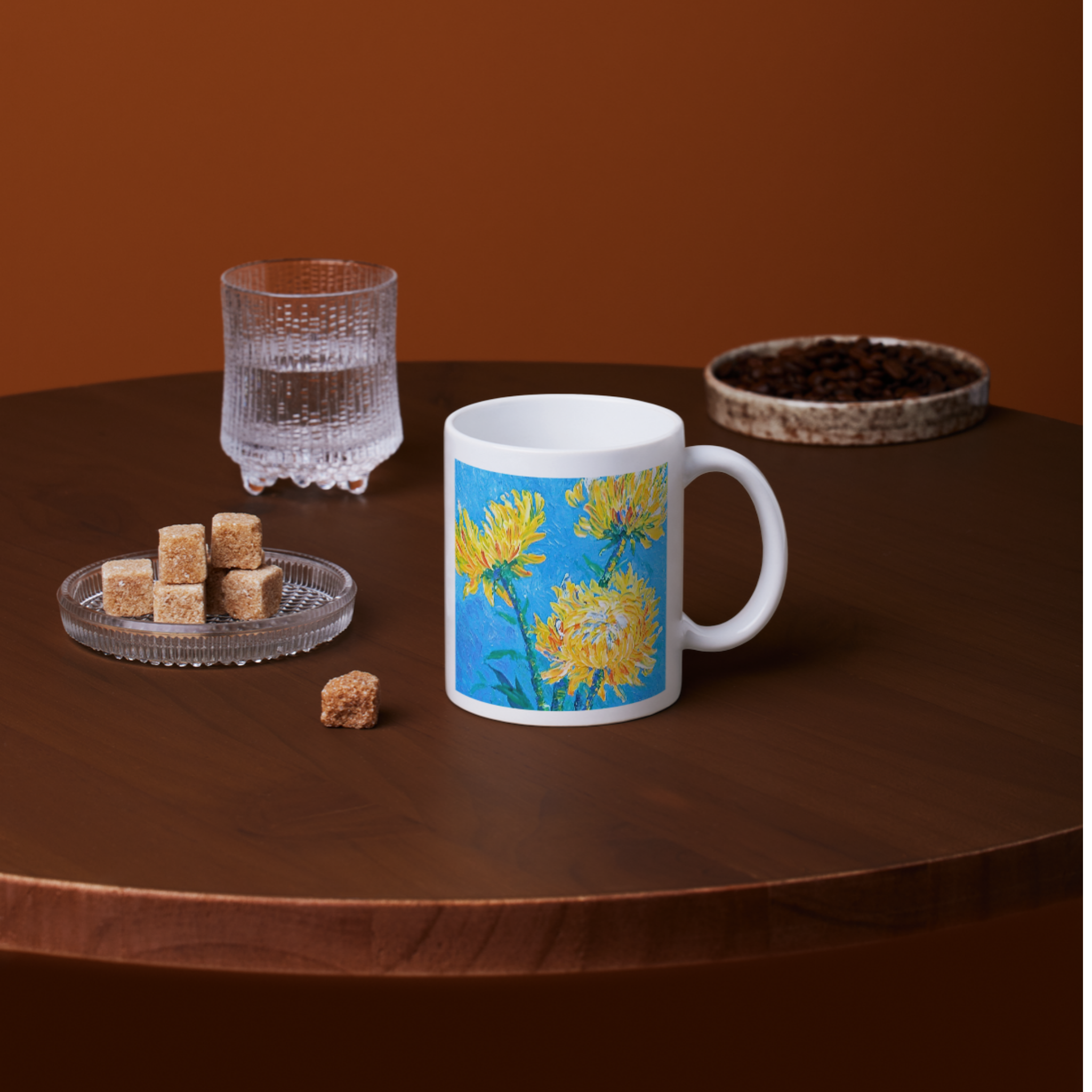 Golden Chrysanthemums Mug – Amber Floral Ceramic Coffee Mug
