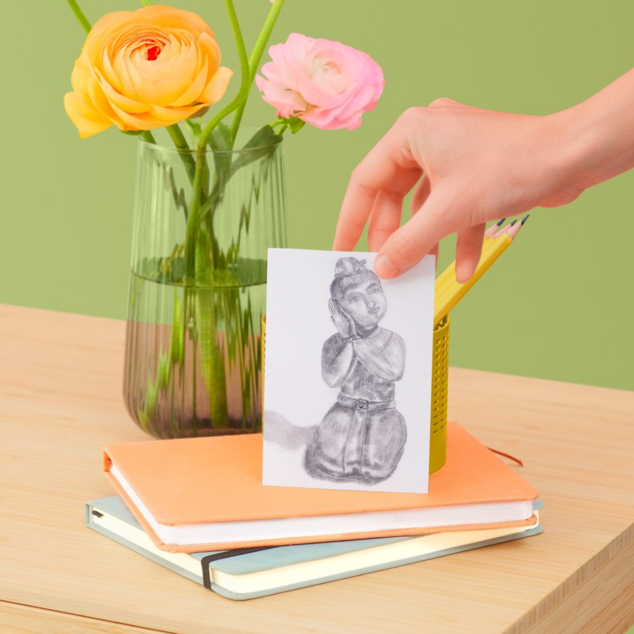 Traditional Thai Figurine – Charcoal Drawing Art Greeting Card