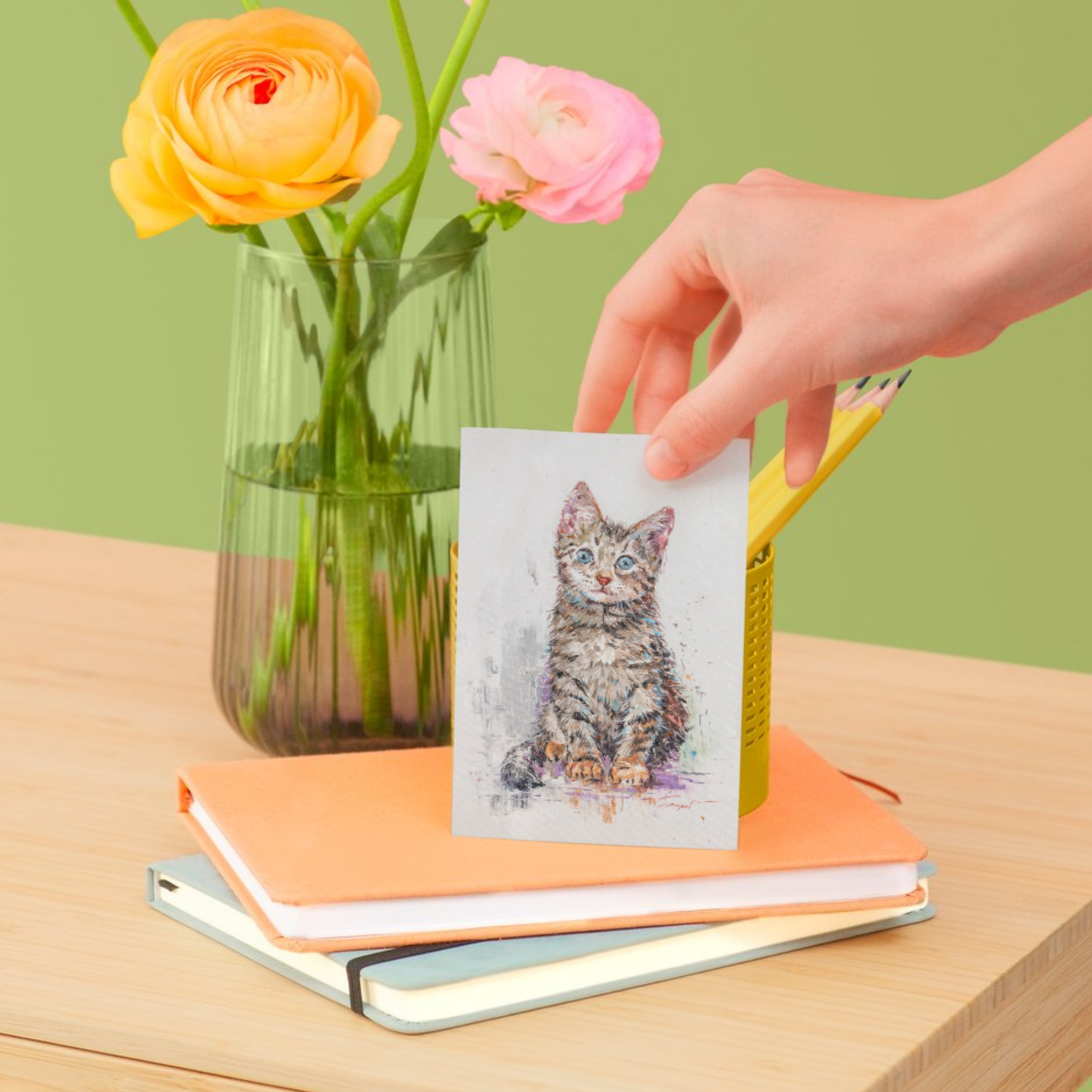 Curated Acrylic Kitten Art Card – Blue‑Eyed Tabby Charm
