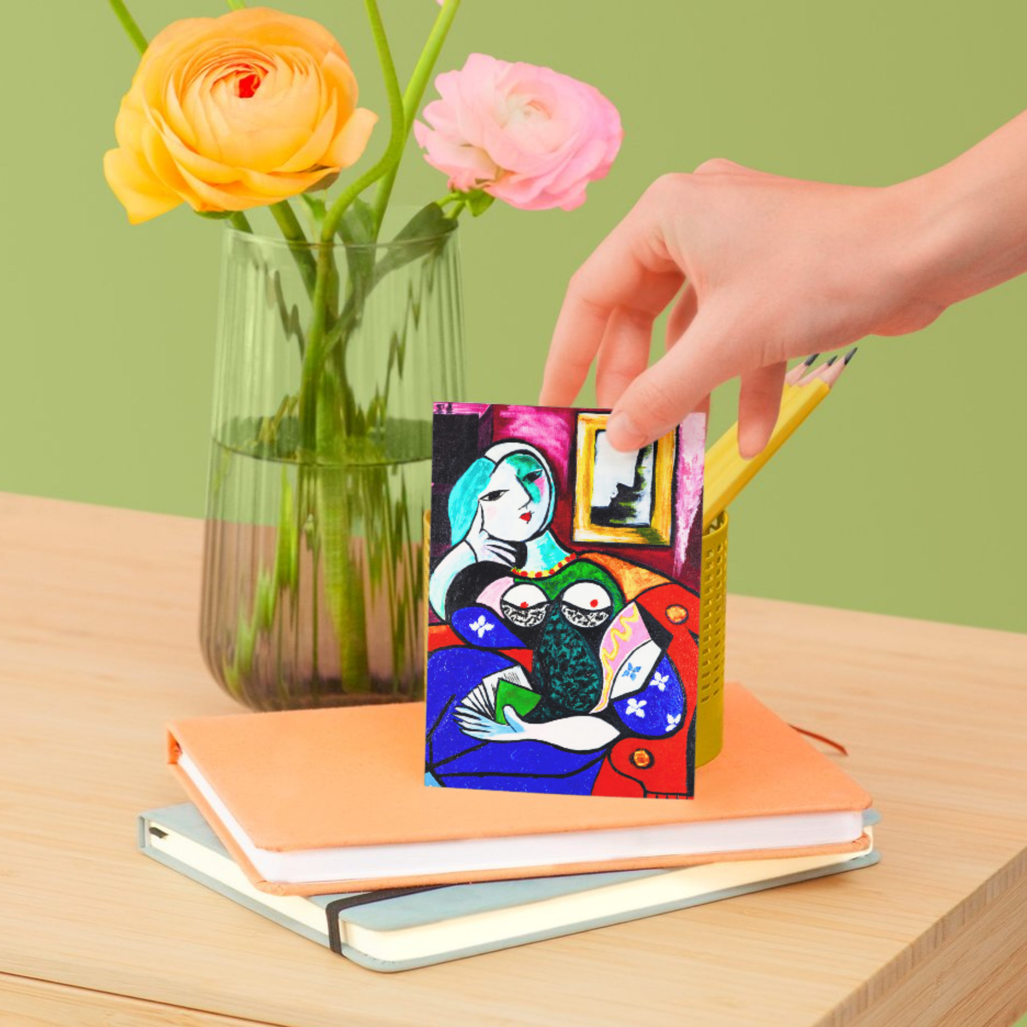 Cubist Inspired Portrait – Colourful Abstract Acrylic Art Greeting Card (Original Painting)