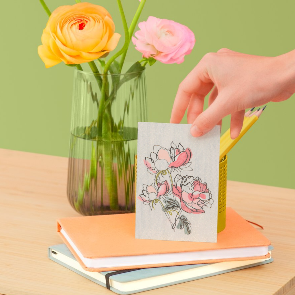 Modern Peony Floral Card – Line & Watercolor Design