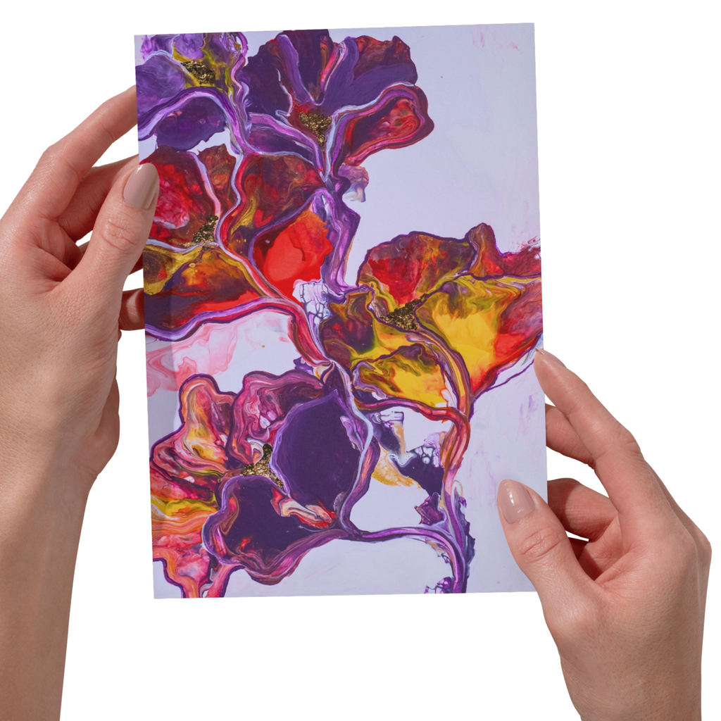 Radiant Flow Floral Card – Acrylic Pour Design