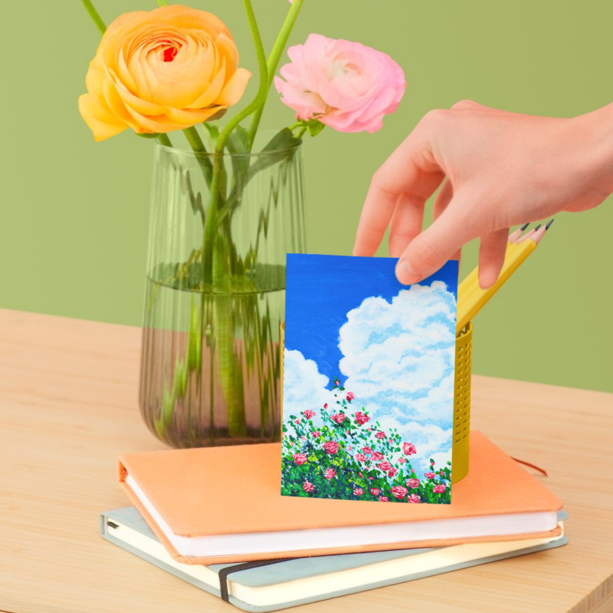 Skyward Roses Floral Card – Acrylic Painting Design