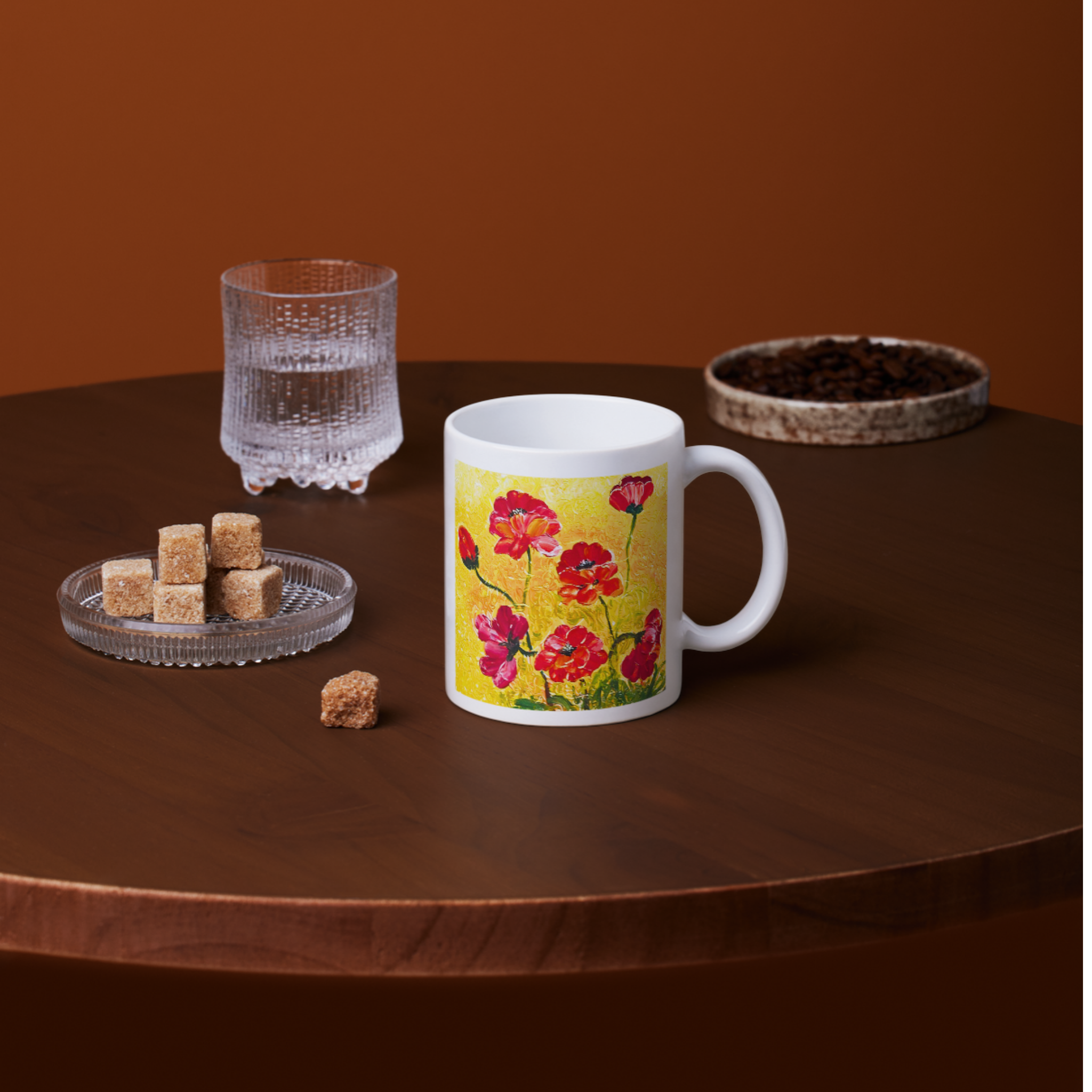 Golden Field Poppies Mug – Textured Floral Ceramic Coffee Mug