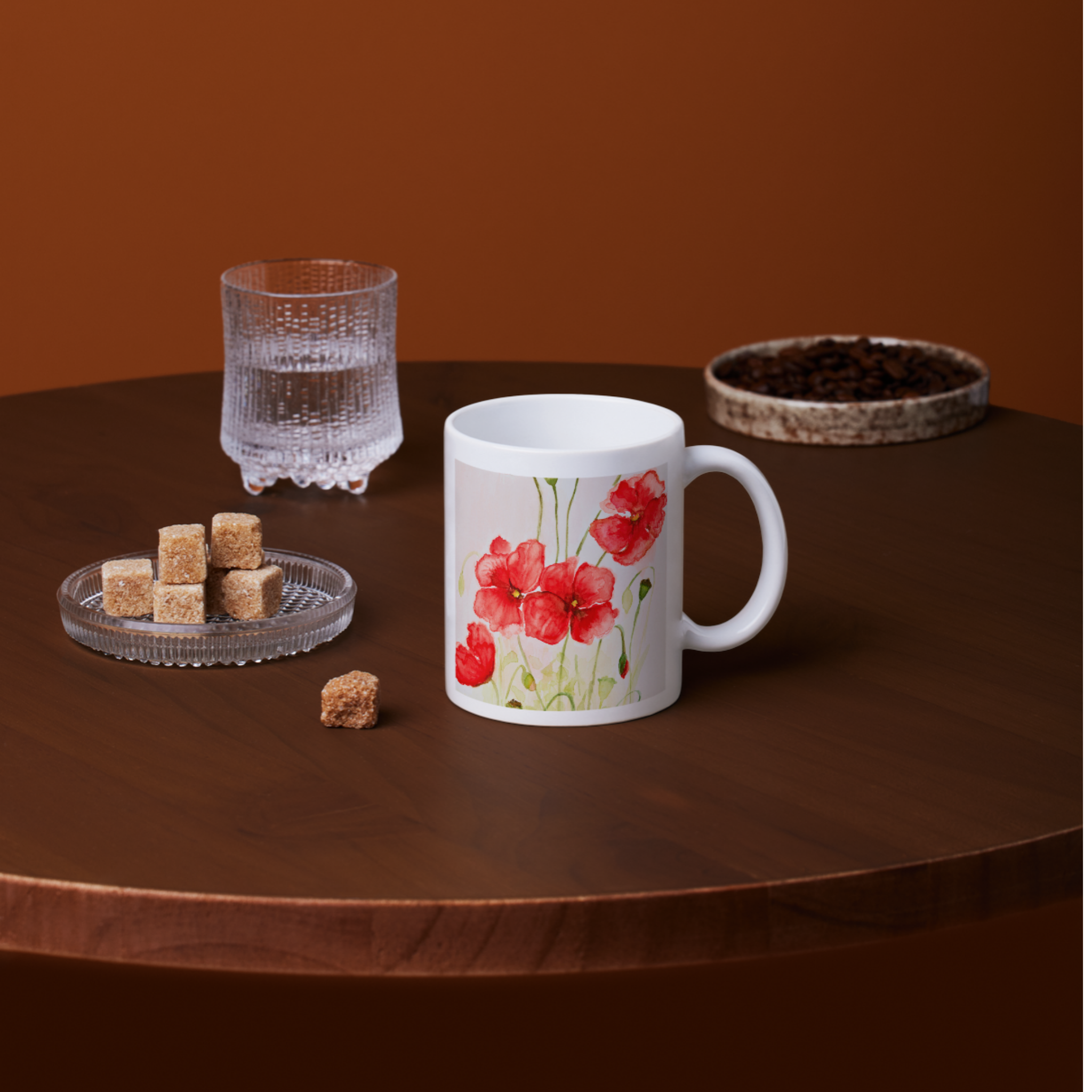 Red Poppies Mug – Watercolor Floral Ceramic Coffee Mug