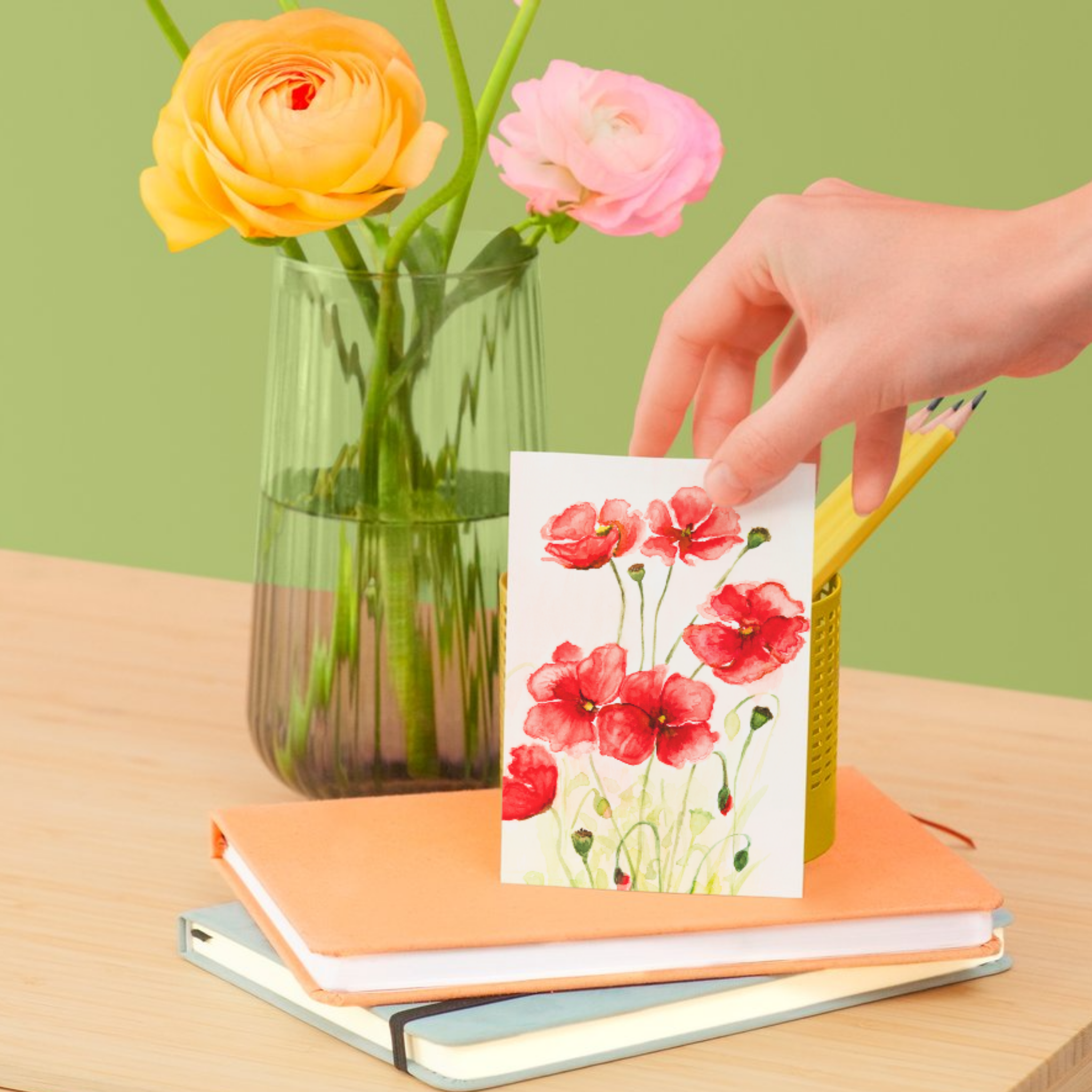 Red Poppies Floral Card – Watercolor Painting Design