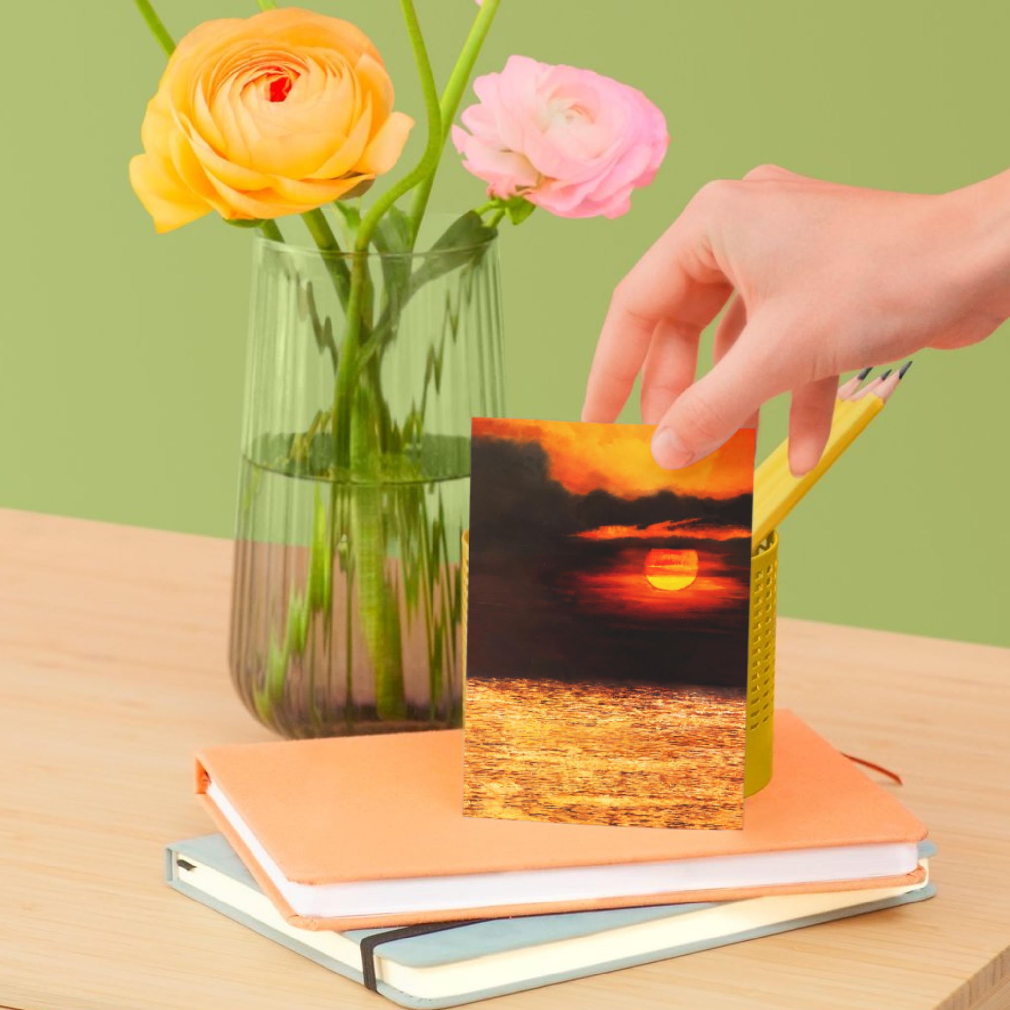 Sunset Ocean Landscape Card – Acrylic Painting Design