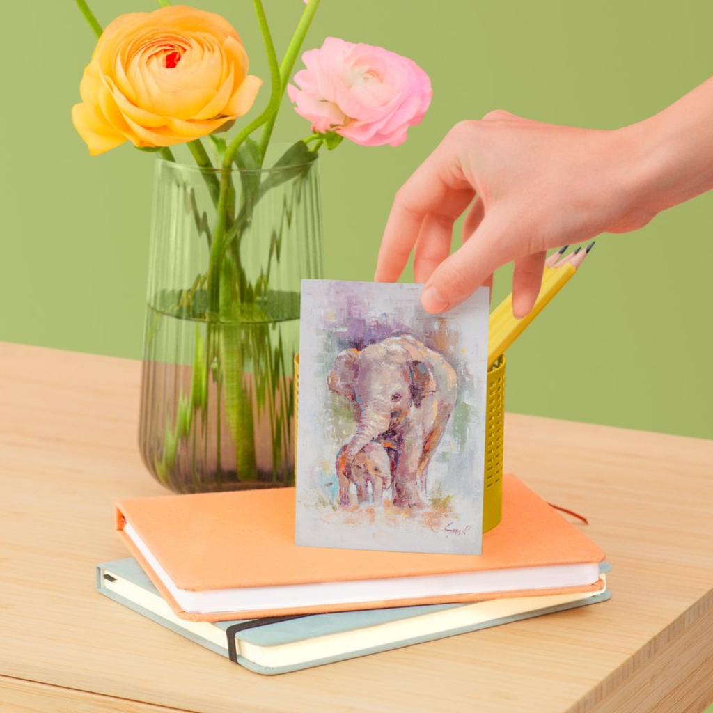 Curated Acrylic Elephant Art Card – Tender Mother & Baby Bond
