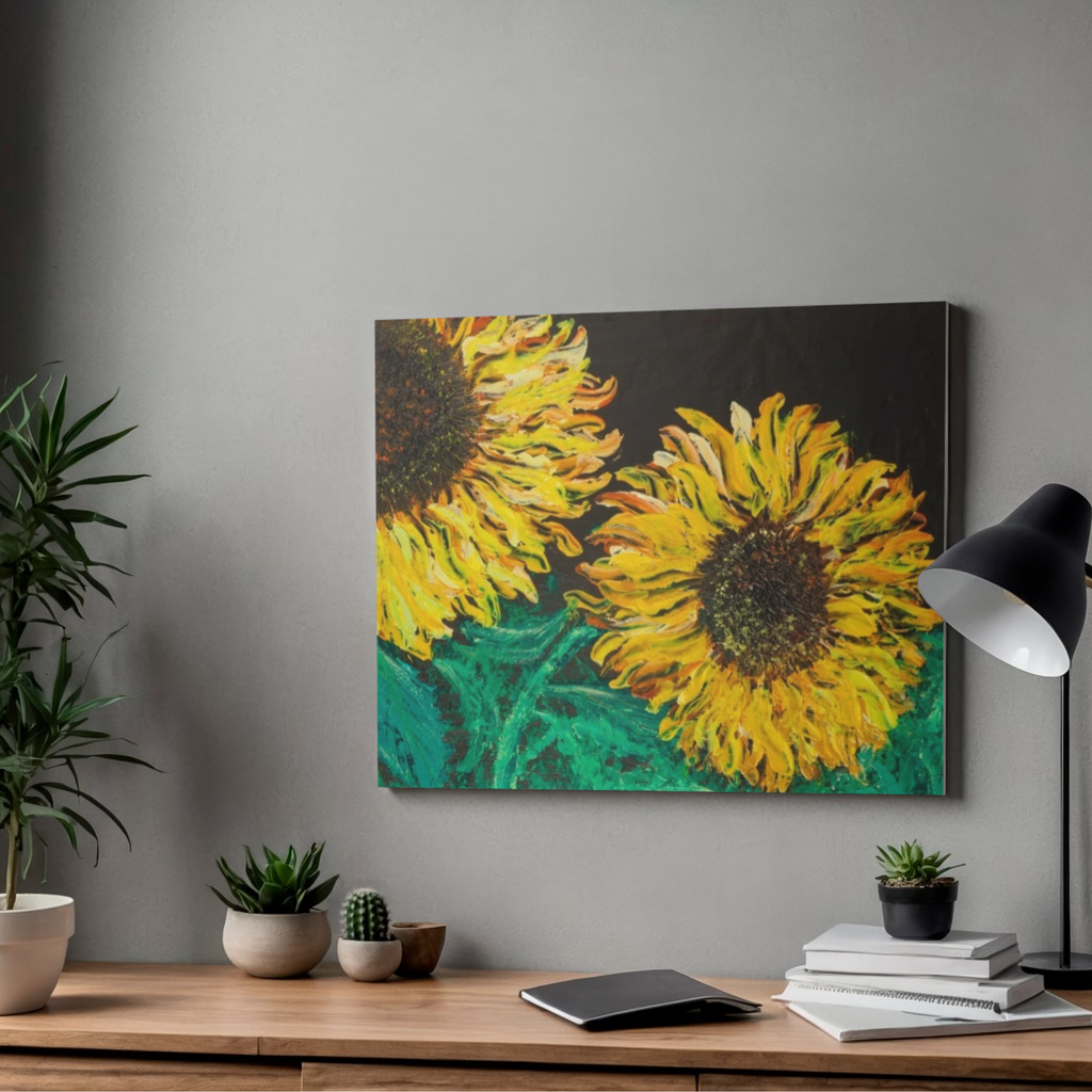 Sunflowers in the Dark Canvas Print – A3 Bold Floral Wall Art