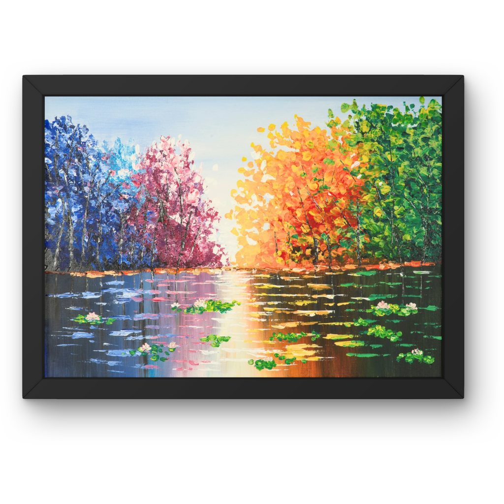 Seasons Reflections Canvas Print – A3 Vibrant Tree Landscape Wall Art