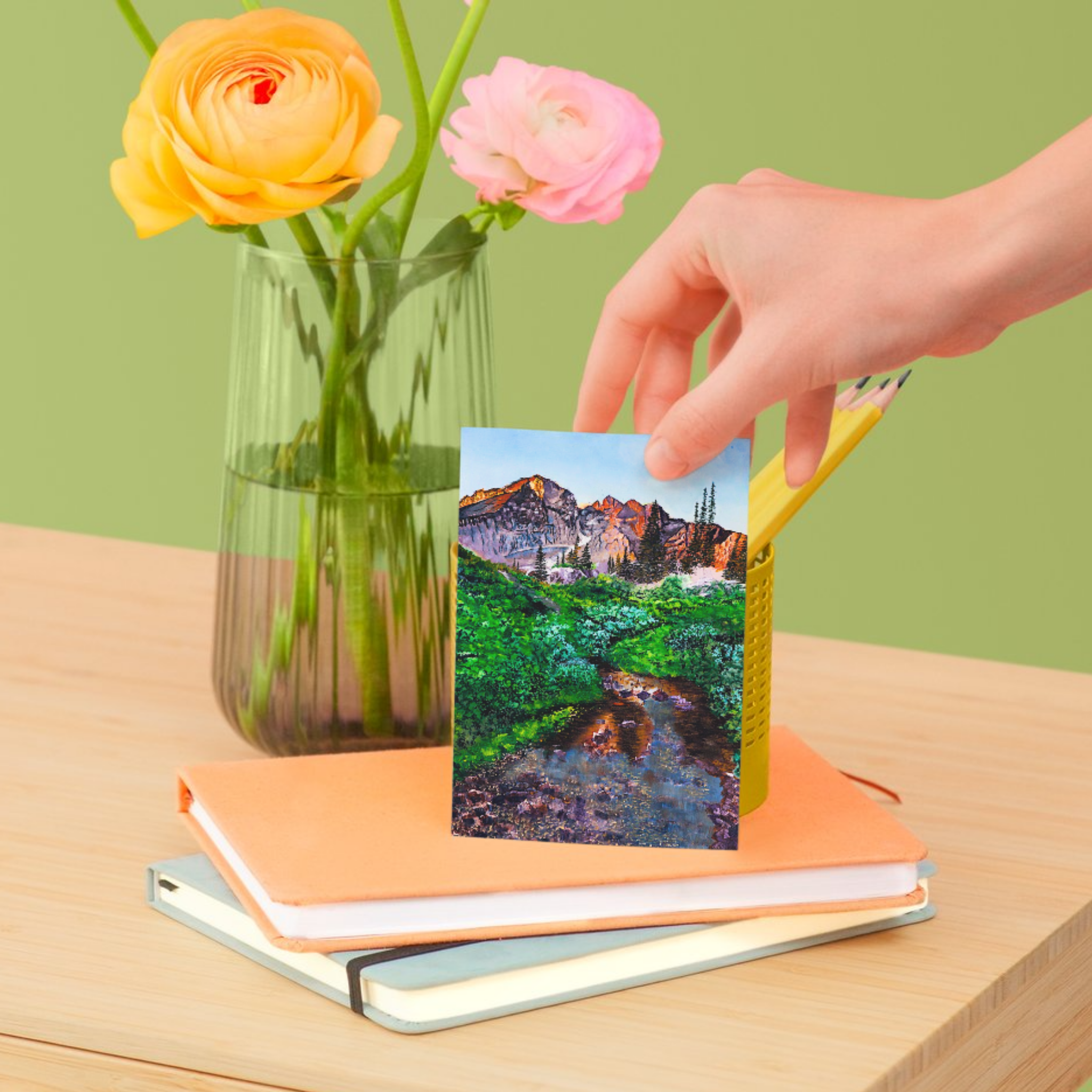 Mountain Stream Landscape Card – Acrylic Painting Design