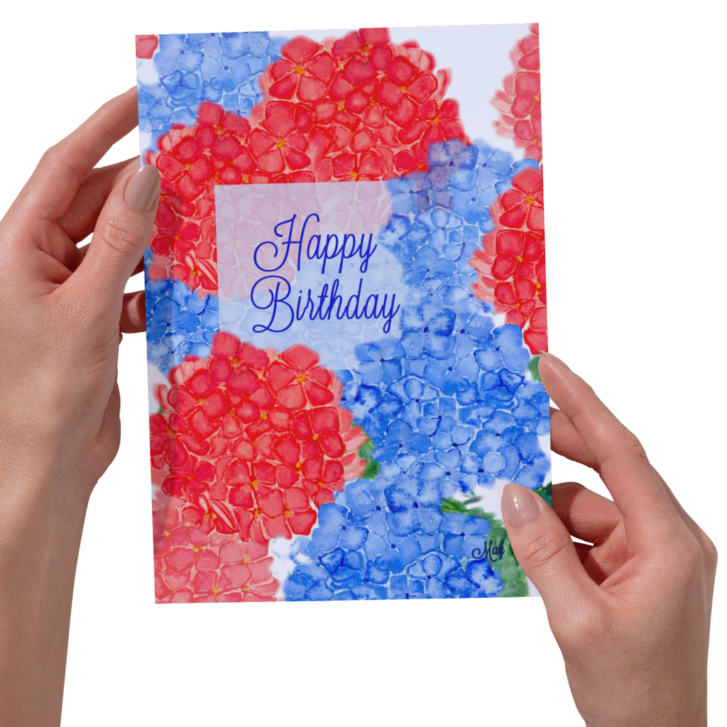 Hydrangea Bloom Birthday Card – Watercolor Floral Design