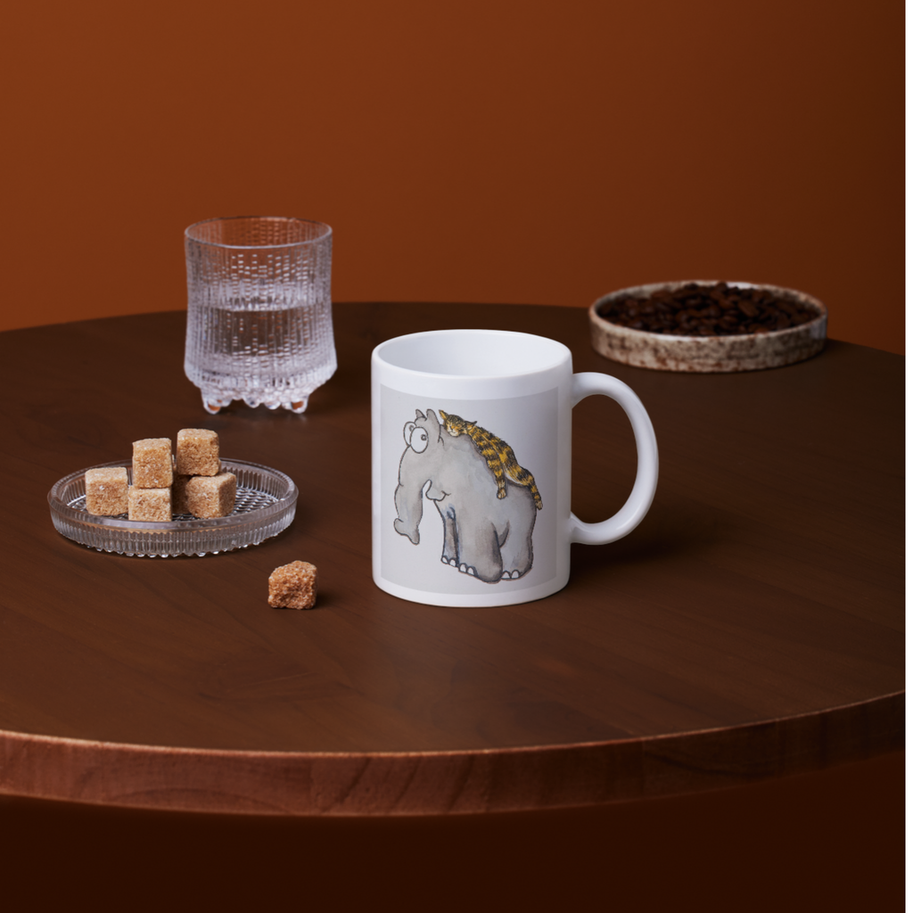 Elephant & Cat Napping Mug – Whimsical Companionship Ceramic Coffee Mug
