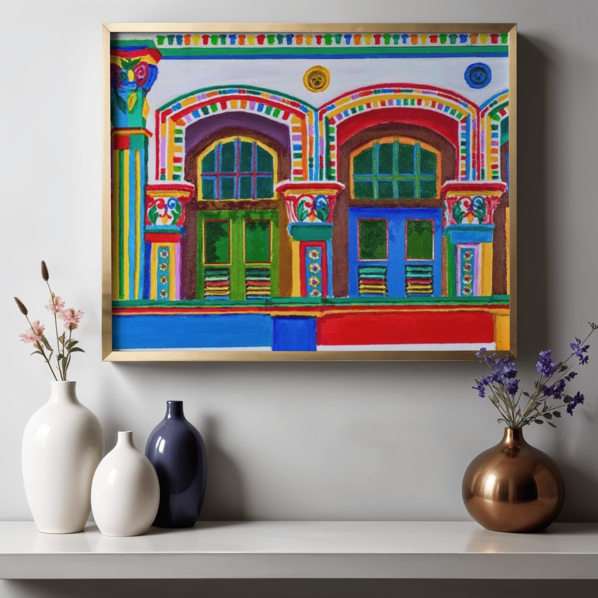 Pre-War Heritage Row Houses Canvas Print – A3 Colorful Architecture Wall Art