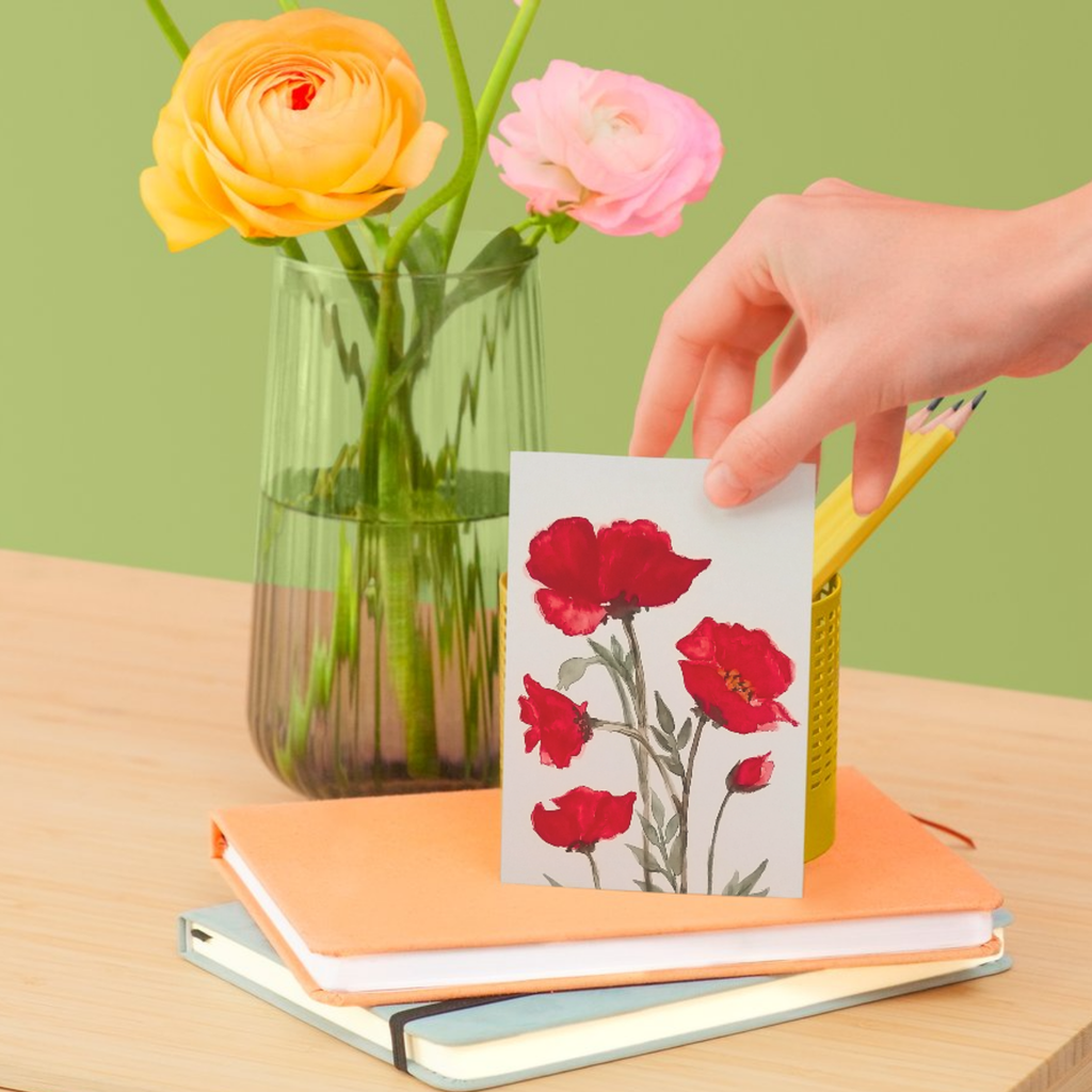 Red Poppies Floral Card – Watercolor Painting Design