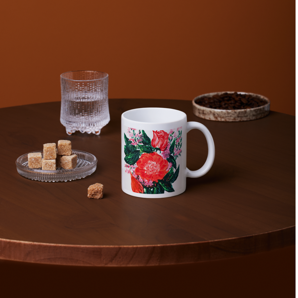 Crimson Rose Mug – Red Floral Ceramic Coffee Mug