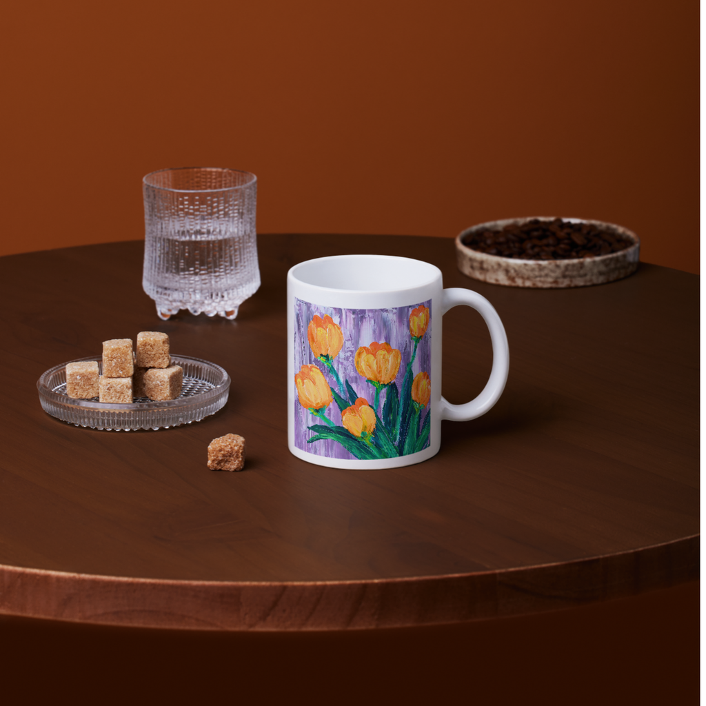 Orange Tulips Mug – Impasto Floral Ceramic Coffee Mug
