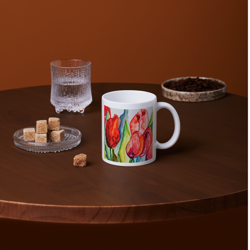 Watercolor Tulips Mug – Elegant Floral Ceramic Coffee Mug
