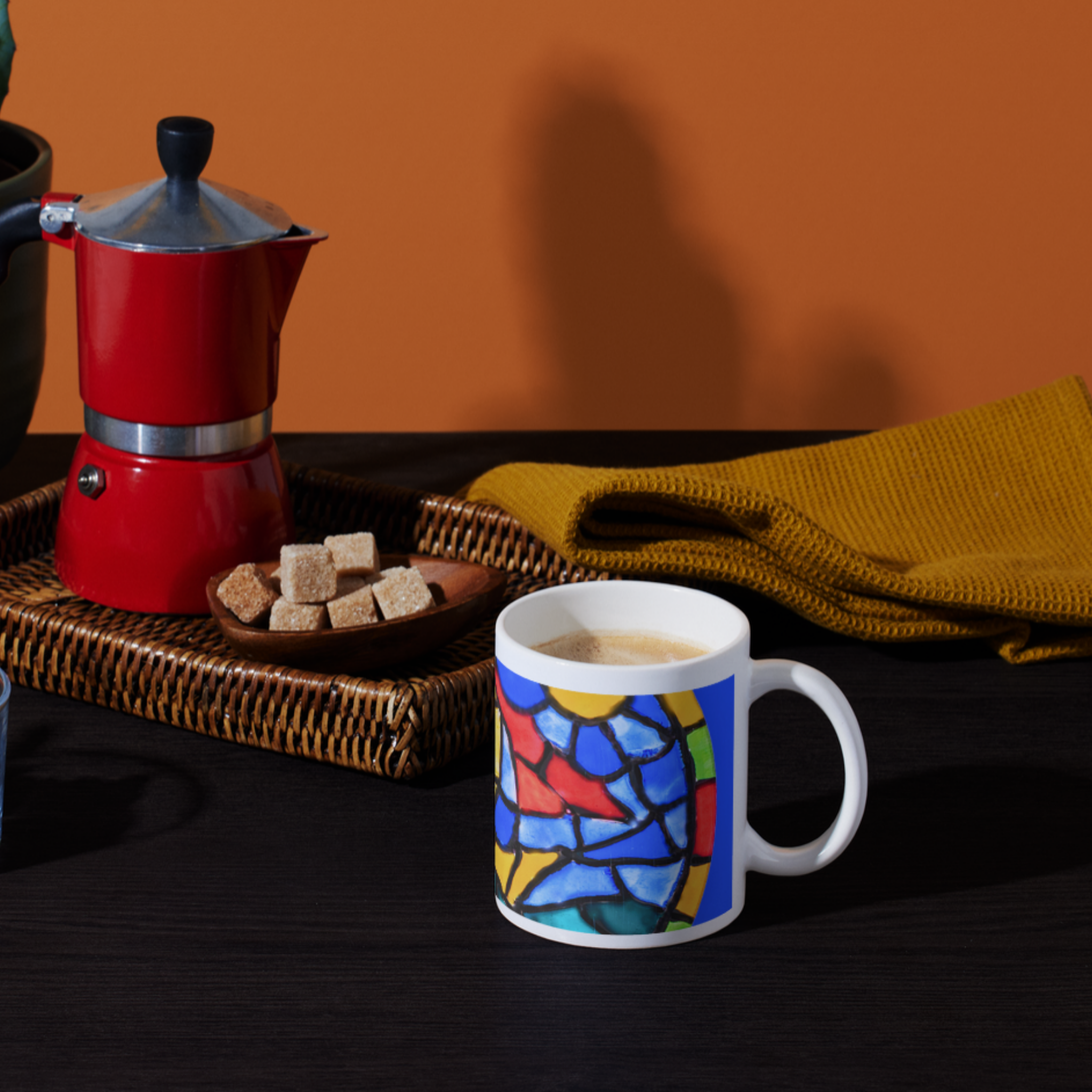 Stained Glass Sailboat at Sea Mug – Nautical Mosaic Ceramic Coffee Mug