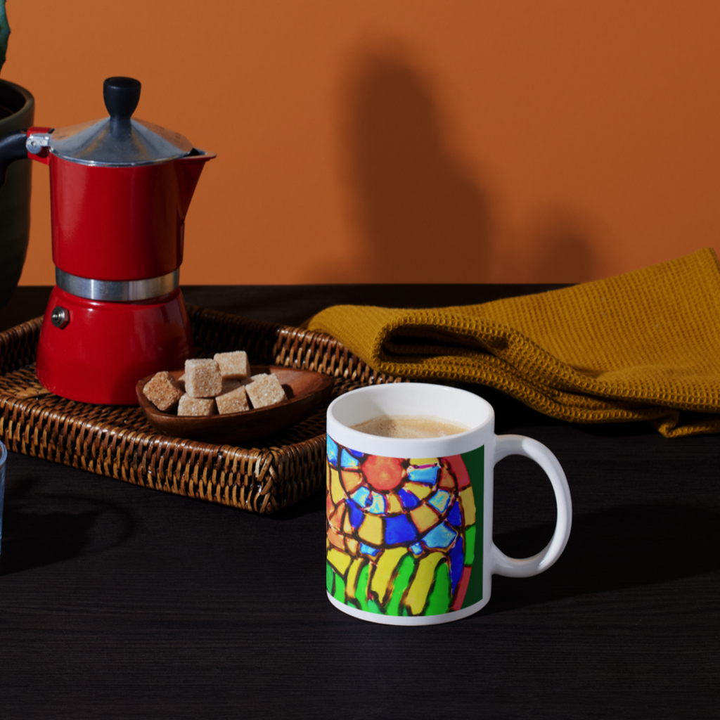 Stained Glass Mountain Landscape Mug – Scenic Mosaic Ceramic Coffee Mug