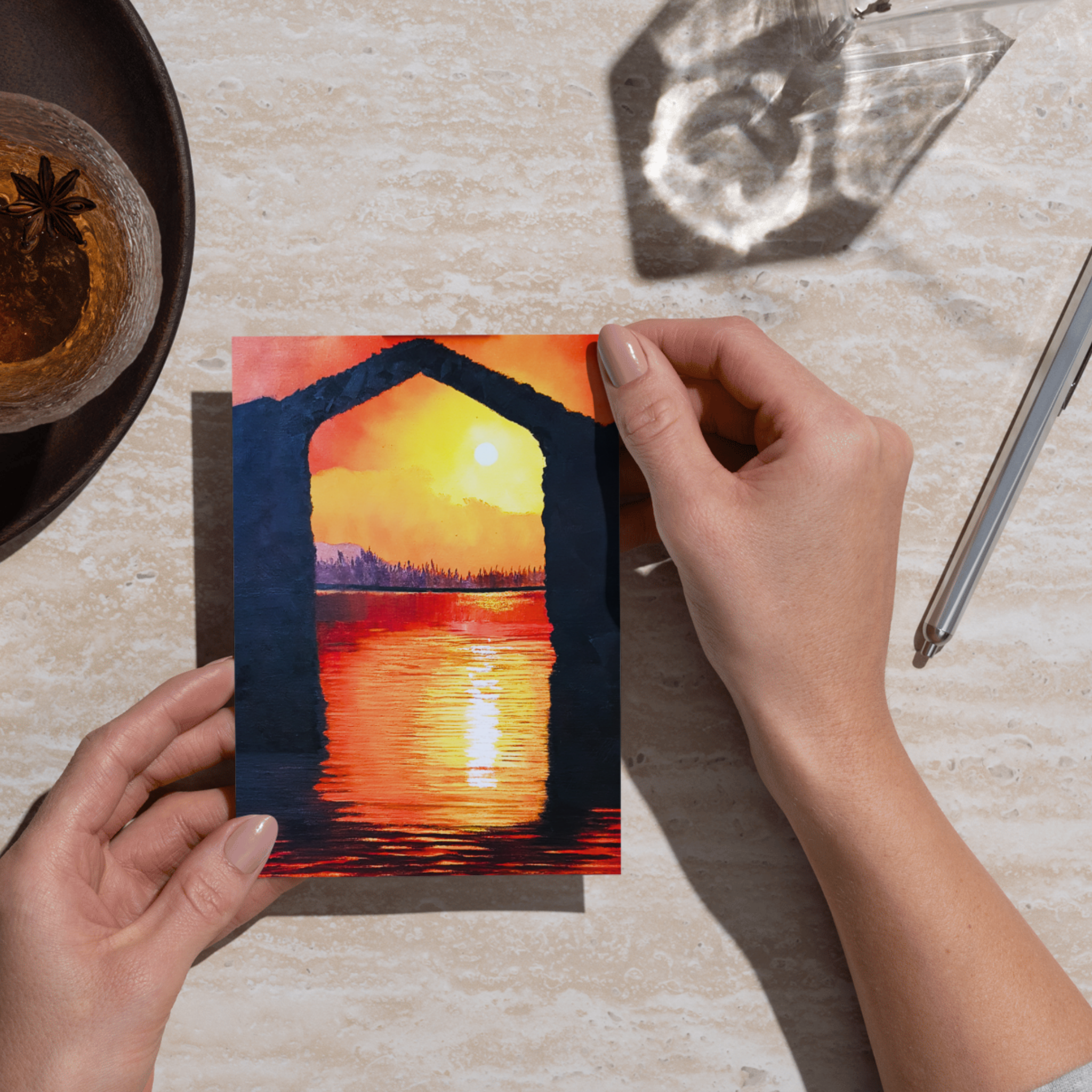 Sunset Arch Landscape Card – Acrylic Painting Design