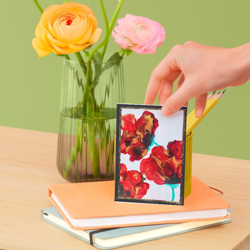 Golden Edge Floral Card – Acrylic Flow Design