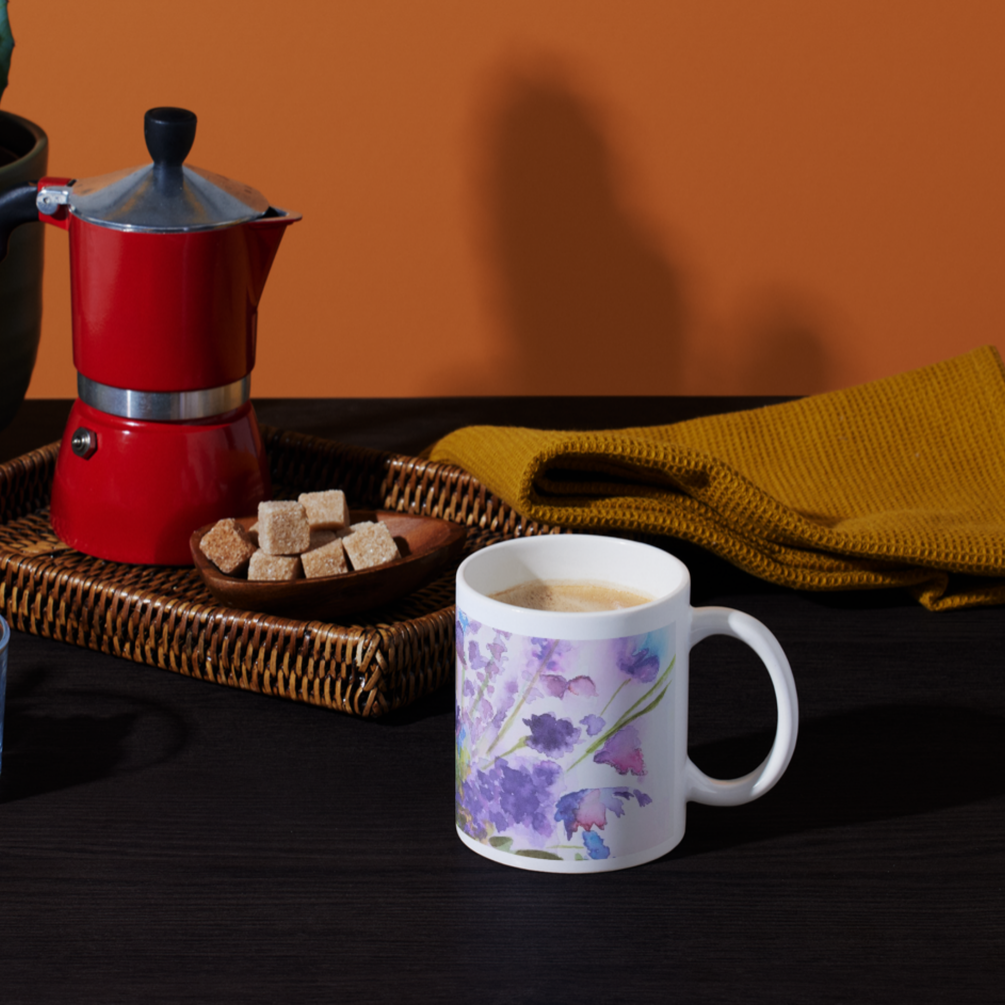 Blue Jar Bouquet Mug – Purple & Pink Flowers Ceramic Coffee Mug