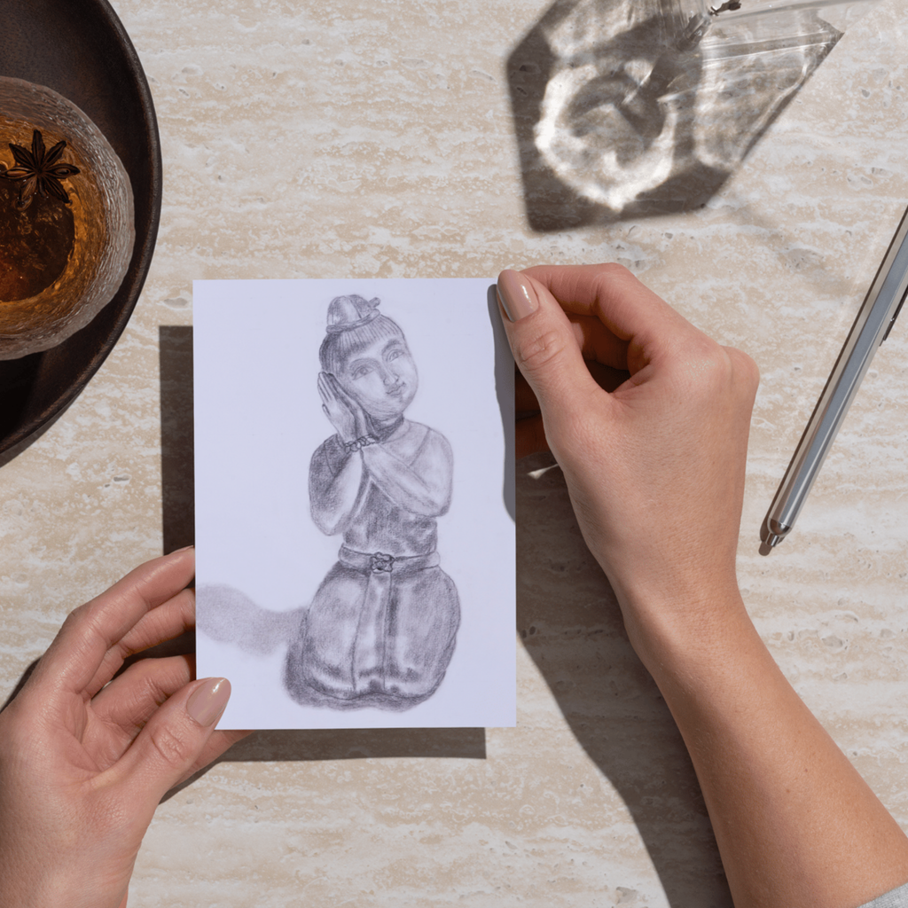 Traditional Thai Figurine – Charcoal Drawing Art Greeting Card