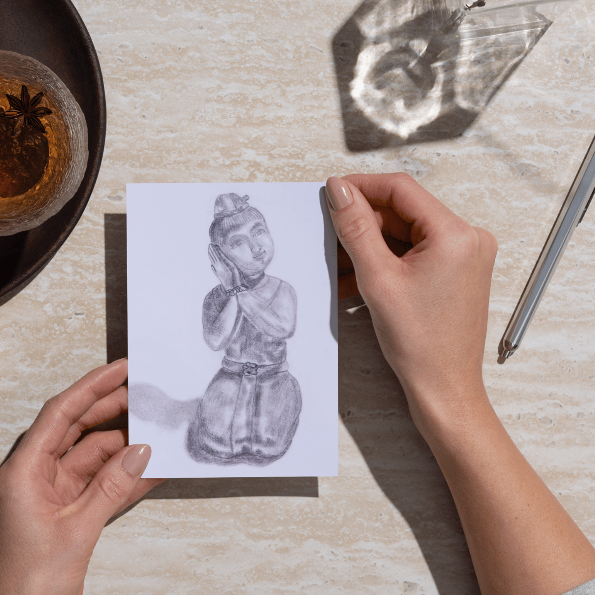 Traditional Thai Figurine – Charcoal Drawing Art Greeting Card
