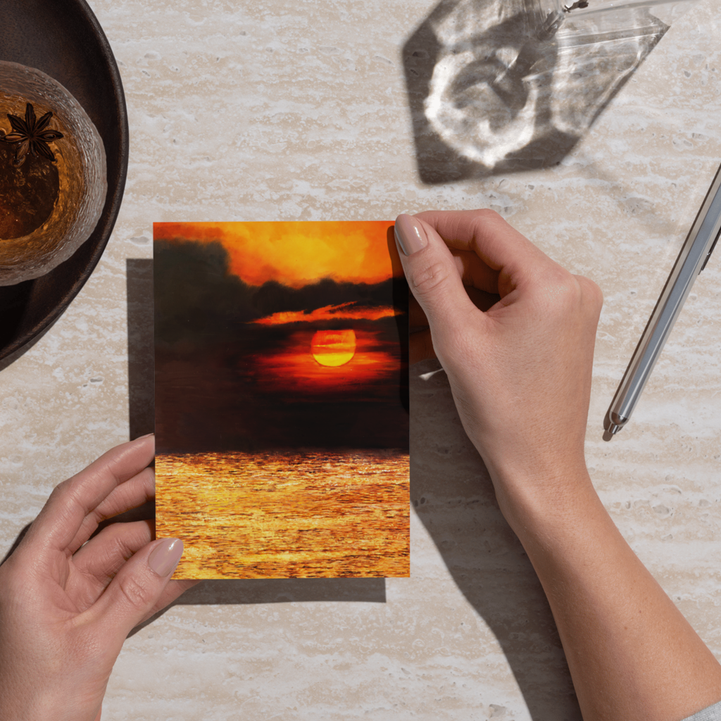 Sunset Ocean Landscape Card – Acrylic Painting Design