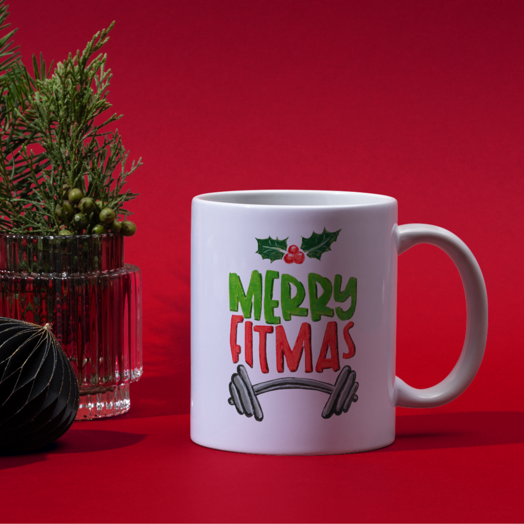 Merry Fitmas Dumbbell Mug – Fitness Christmas Ceramic Coffee Mug
