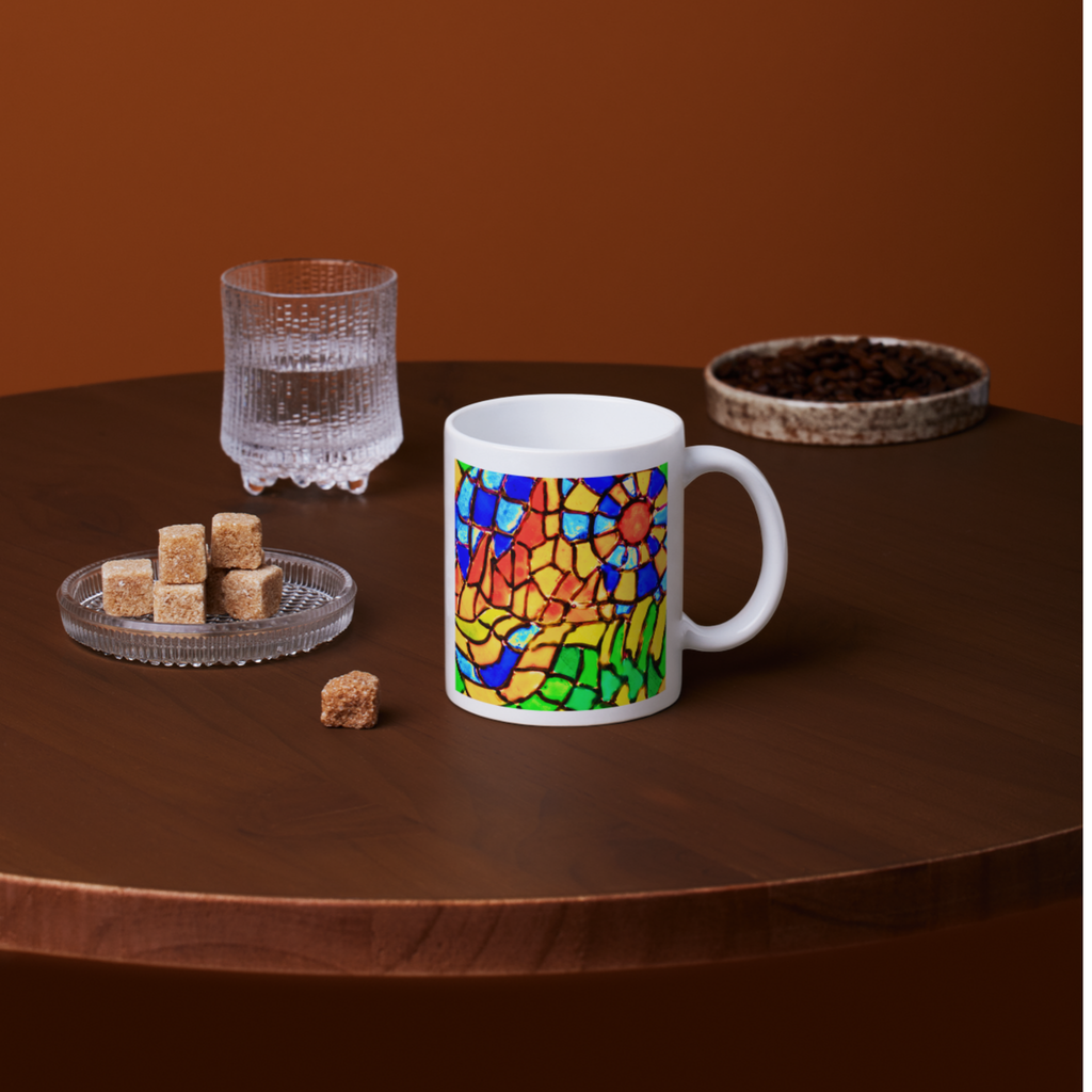 Stained Glass Mountain Landscape Mug – Scenic Mosaic Ceramic Coffee Mug