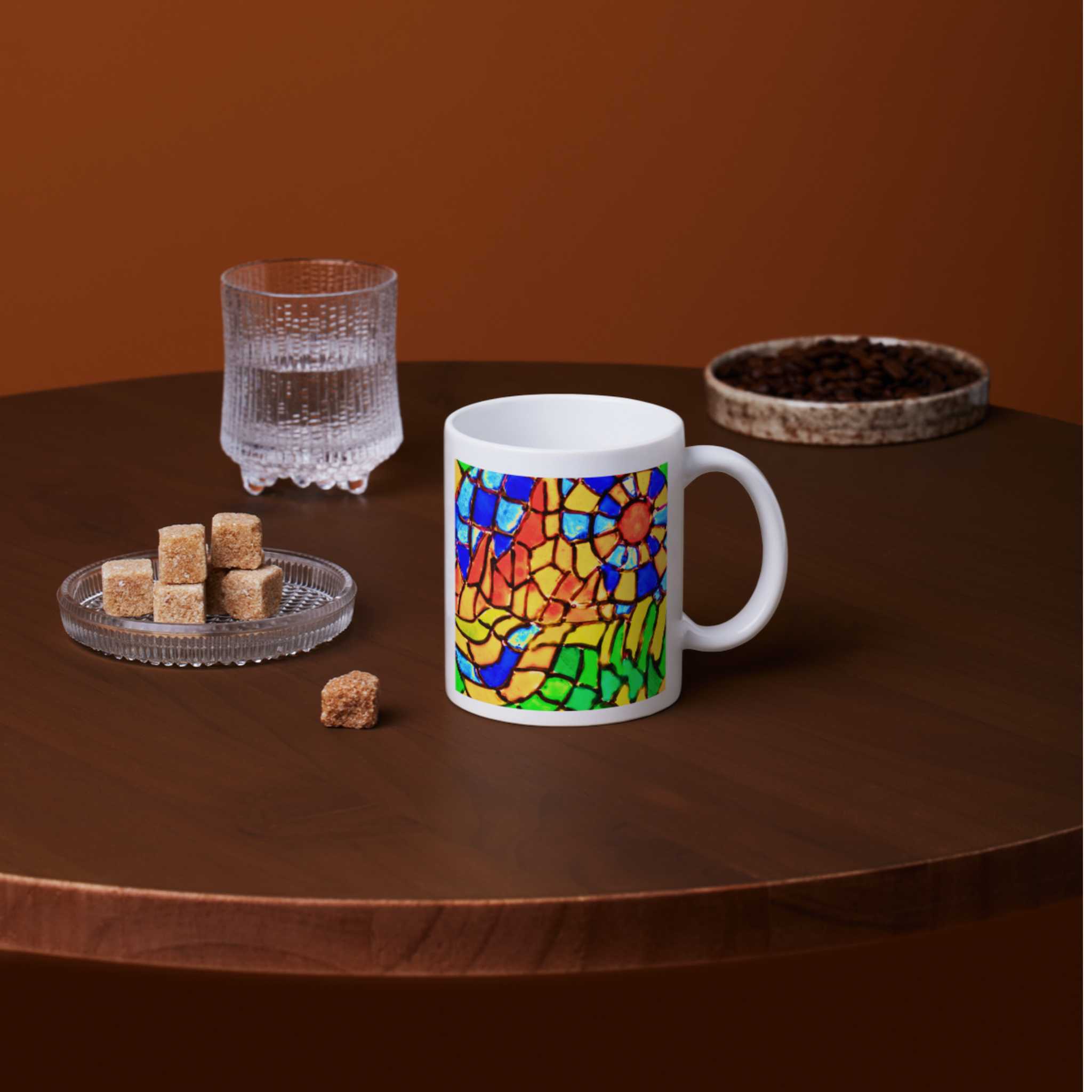 Stained Glass Mountain Landscape Mug – Scenic Mosaic Ceramic Coffee Mug